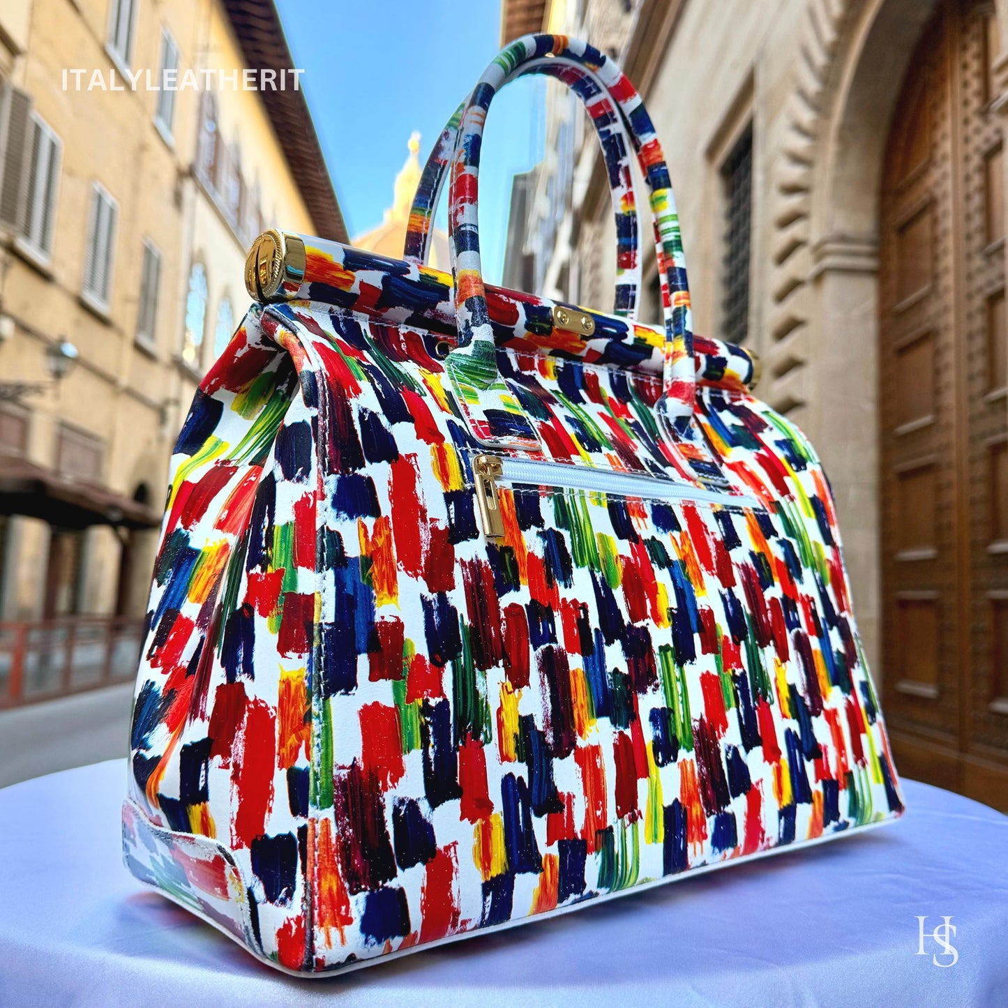 Italian Handmade Leather Bags For Women l l Elegant Leather Tote From Florence, Multicolor bag, Lock bag