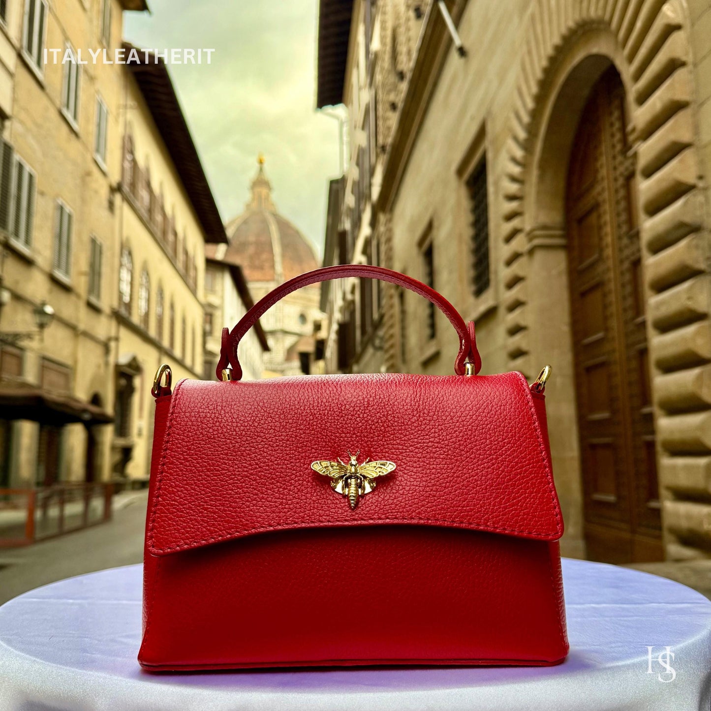 Italian Handmade Leather Bags for Women | Elegant Leather Tote from Florence with Bee-Shaped Accessory Clasp Closure