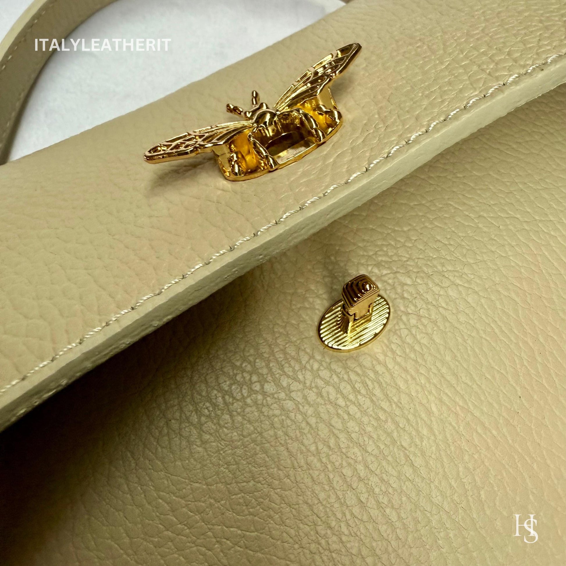 Italian Handmade Leather Bags for Women | Elegant Leather Tote from Florence with Bee-Shaped Accessory Clasp Closure