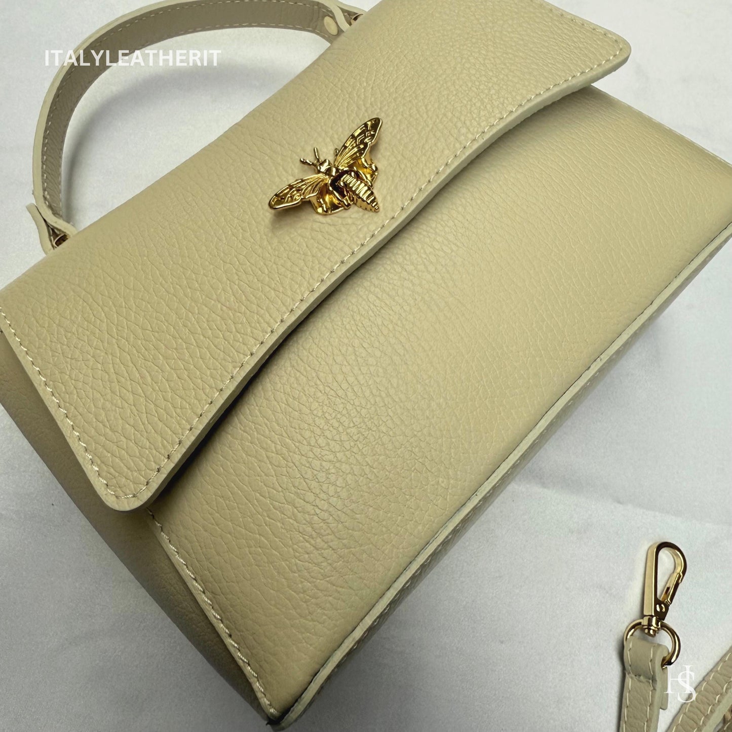 Italian Handmade Leather Bags for Women | Elegant Leather Tote from Florence with Bee-Shaped Accessory Clasp Closure