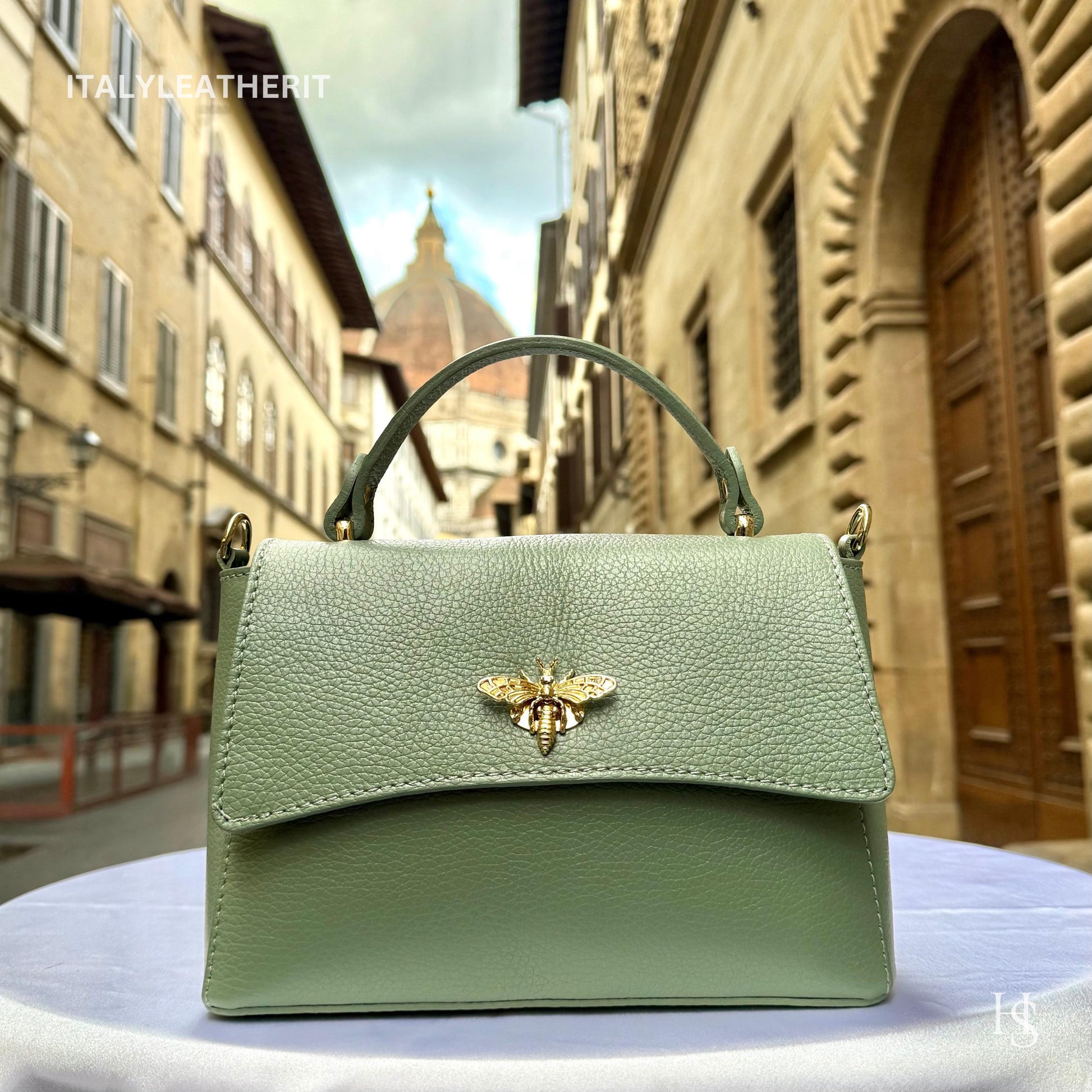 Italian Handmade Leather Bags for Women | Elegant Leather Tote from Florence with Bee-Shaped Accessory Clasp Closure