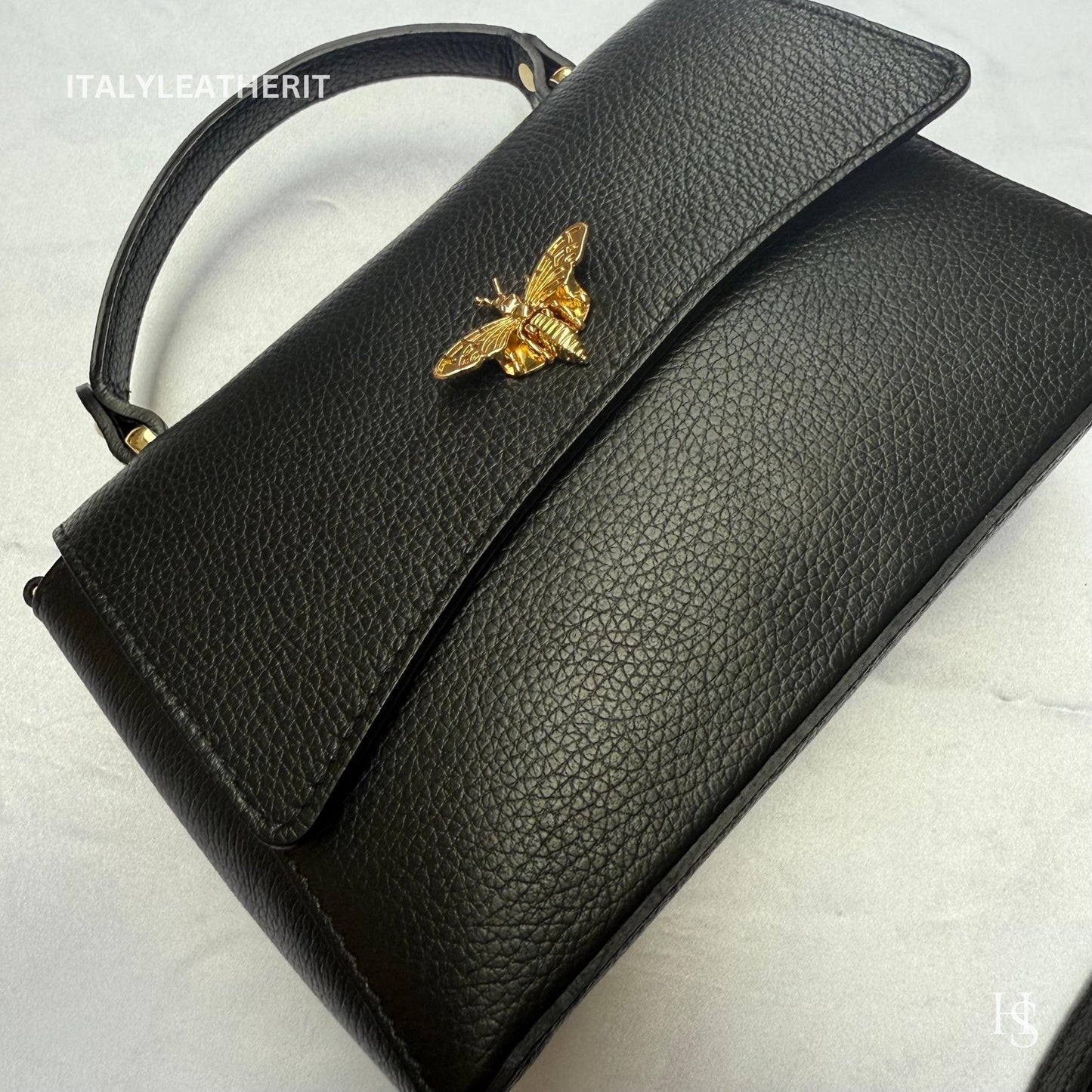 Italian Handmade Leather Bags for Women | Elegant Leather Tote from Florence with Bee-Shaped Accessory Clasp Closure