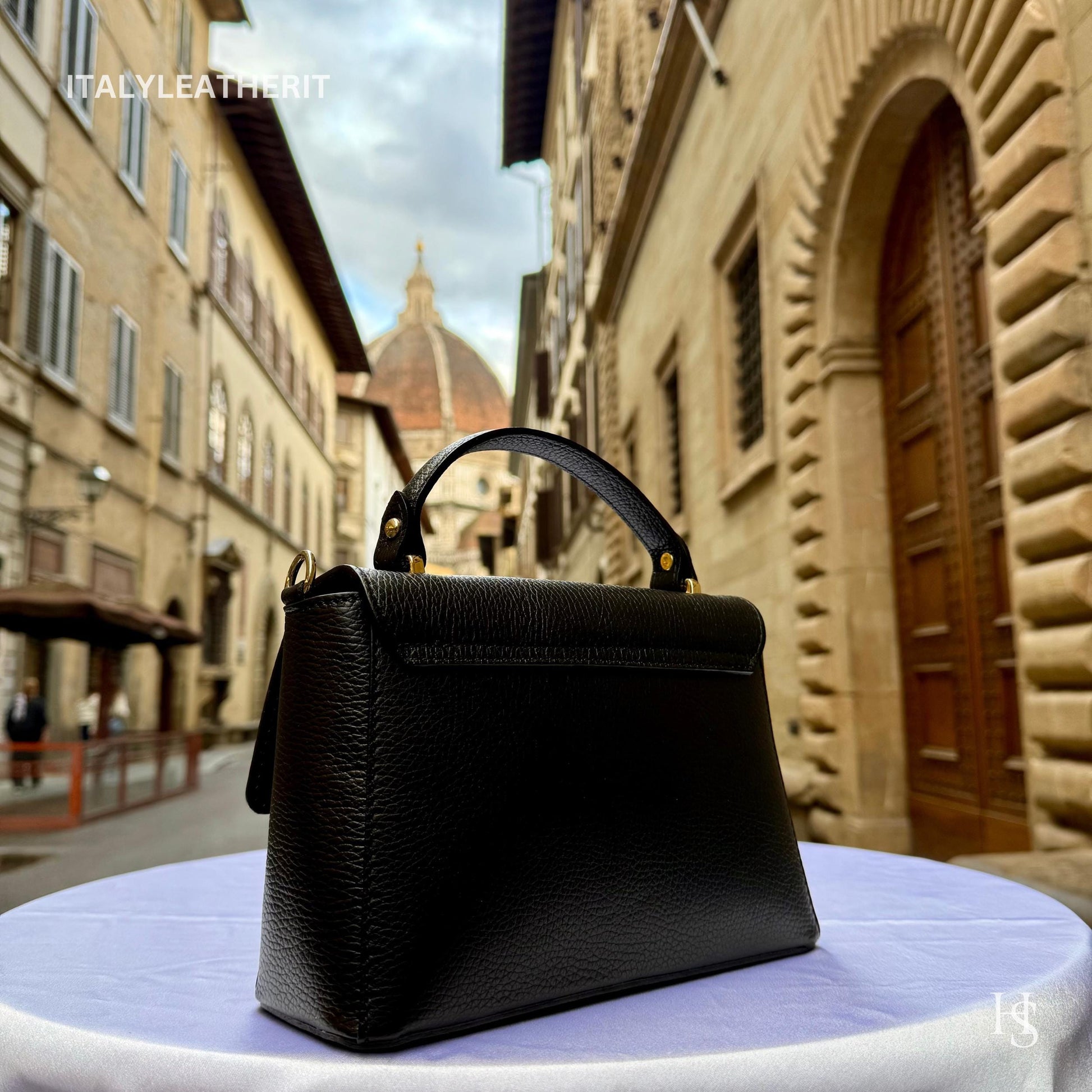 Italian Handmade Leather Bags for Women | Elegant Leather Tote from Florence with Bee-Shaped Accessory Clasp Closure