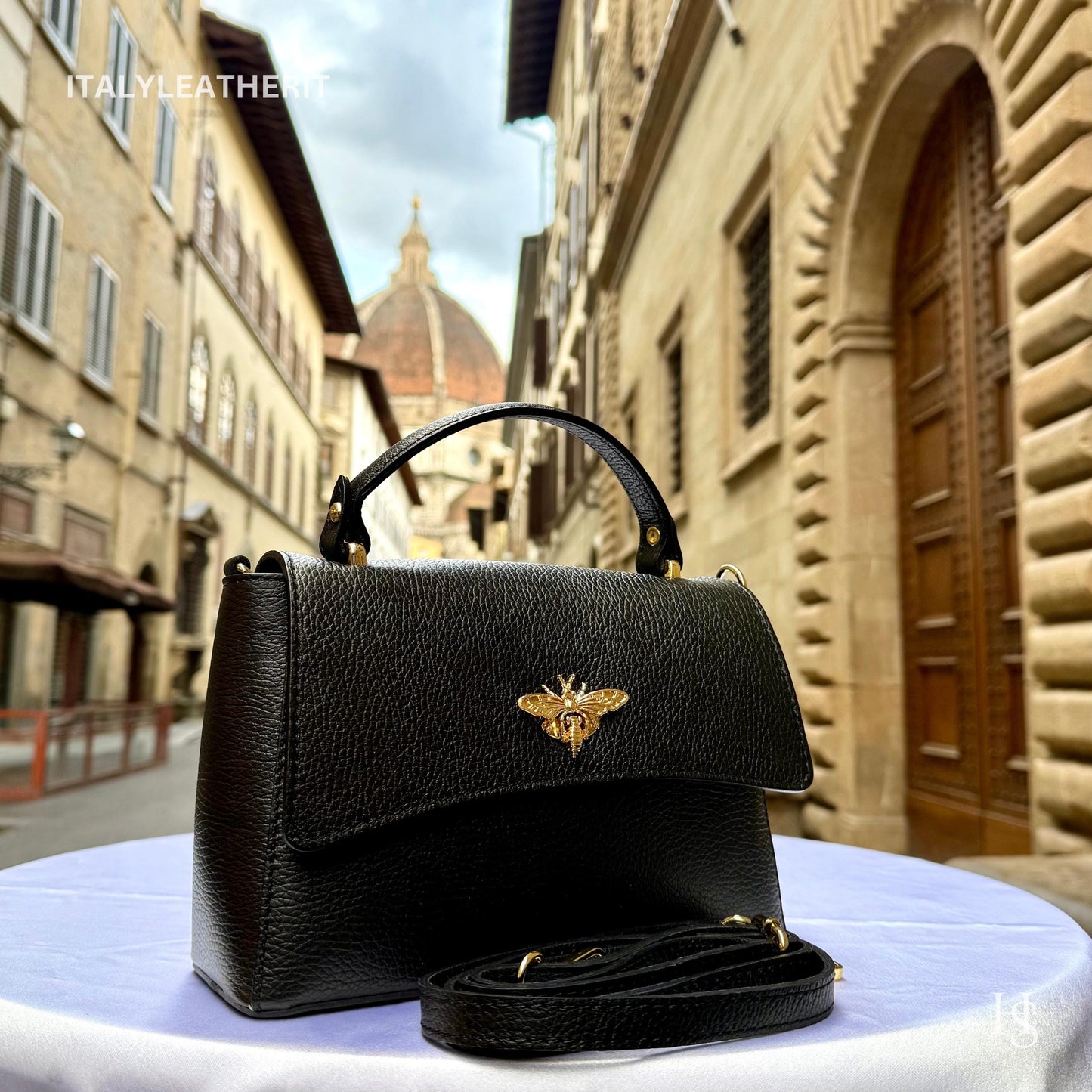 Italian Handmade Leather Bags for Women | Elegant Leather Tote from Florence with Bee-Shaped Accessory Clasp Closure