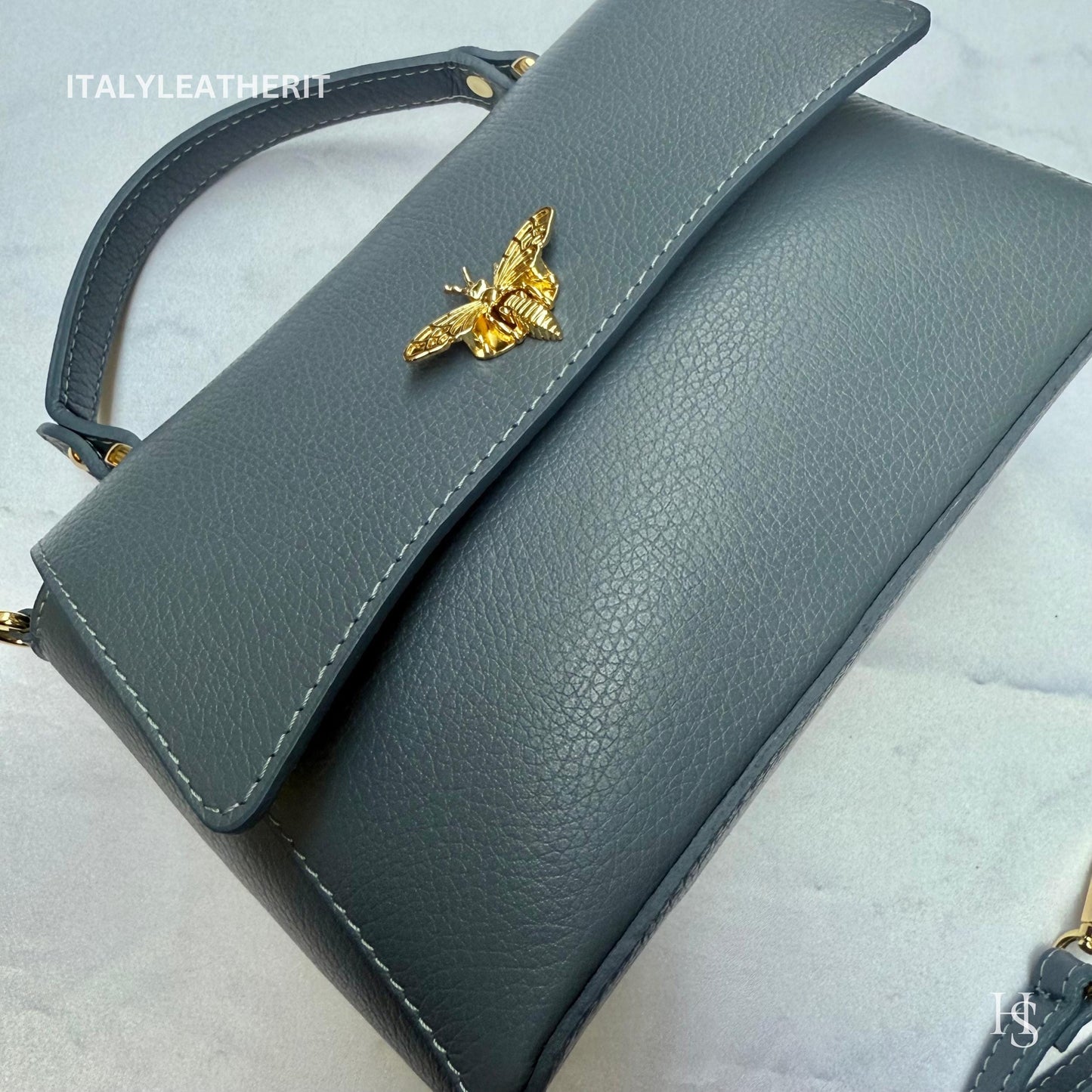 Italian Handmade Leather Bags for Women | Elegant Leather Tote from Florence with Bee-Shaped Accessory Clasp Closure