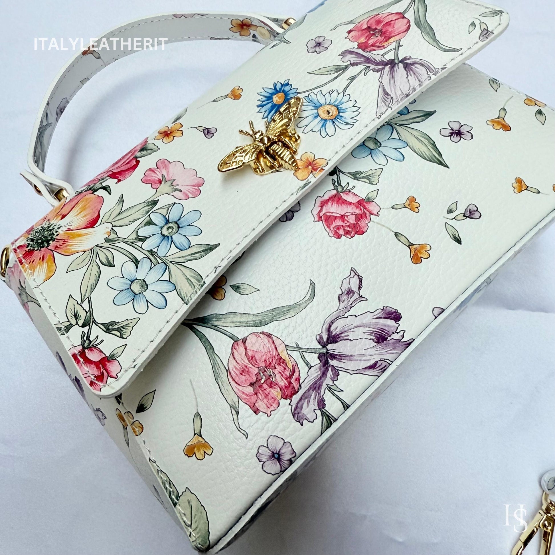 Italian Handmade Leather Bags for Women | Elegant Leather Tote from Florence with Bee-Shaped Accessory Clasp Closure