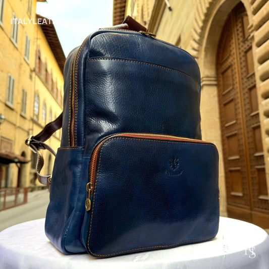 Italian Handmade Leather Backpacks for Men | Elevate Your Style with Exquisite Craftsmanship, Navy blue