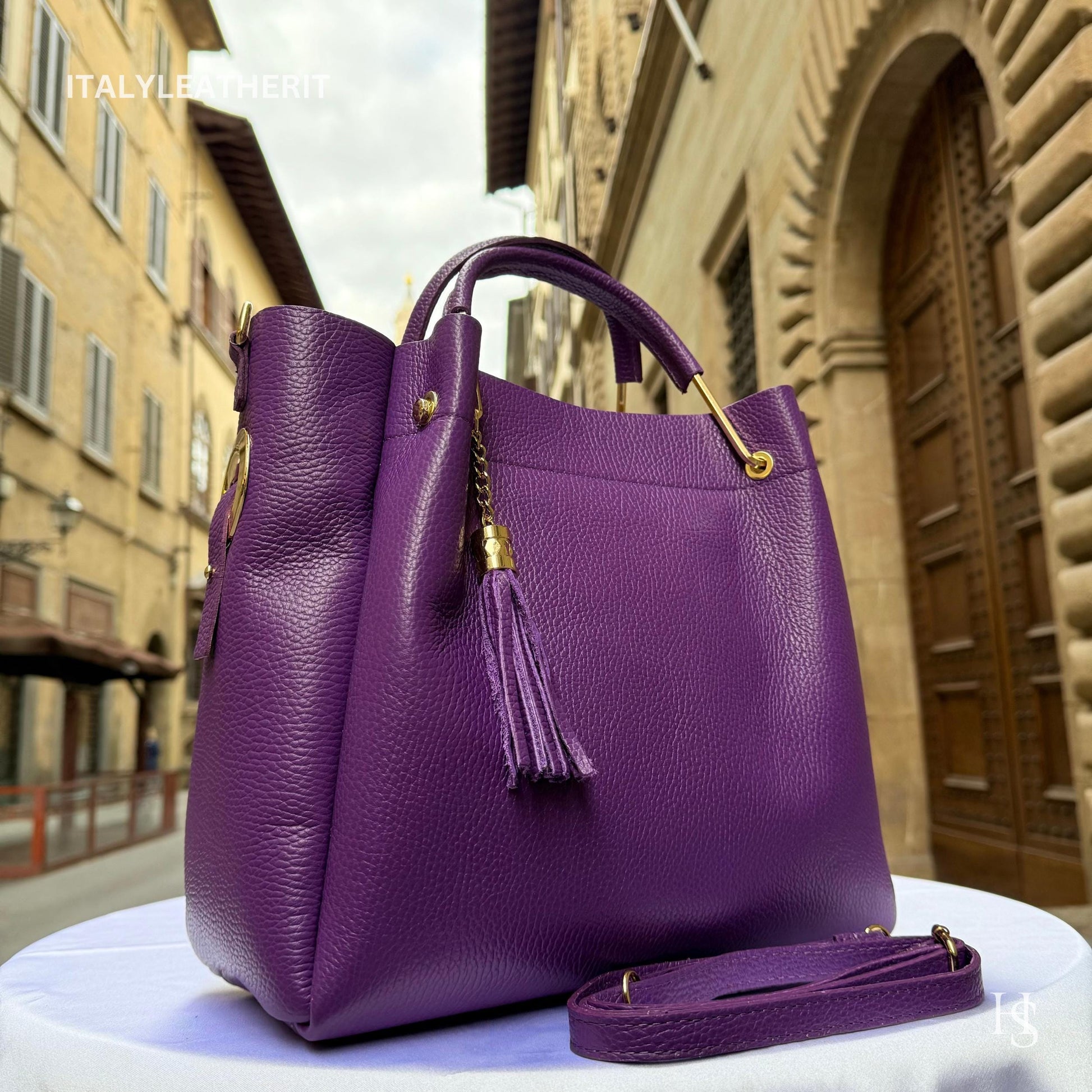 Italian Handmade Leather Bags For Women | Elegant Brown Leather Tote From Florence, Italy | Premium Craftsmanship , Purple purse