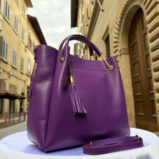 Italian Handmade Leather Bags For Women | Elegant Brown Leather Tote From Florence, Italy | Premium Craftsmanship , Purple purse