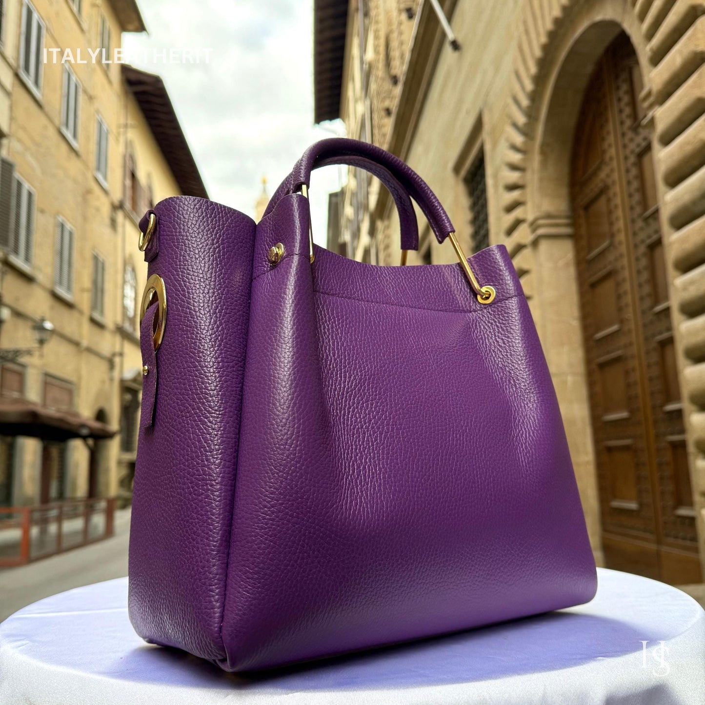 Italian Handmade Leather Bags For Women | Elegant Brown Leather Tote From Florence, Italy | Premium Craftsmanship , Purple purse