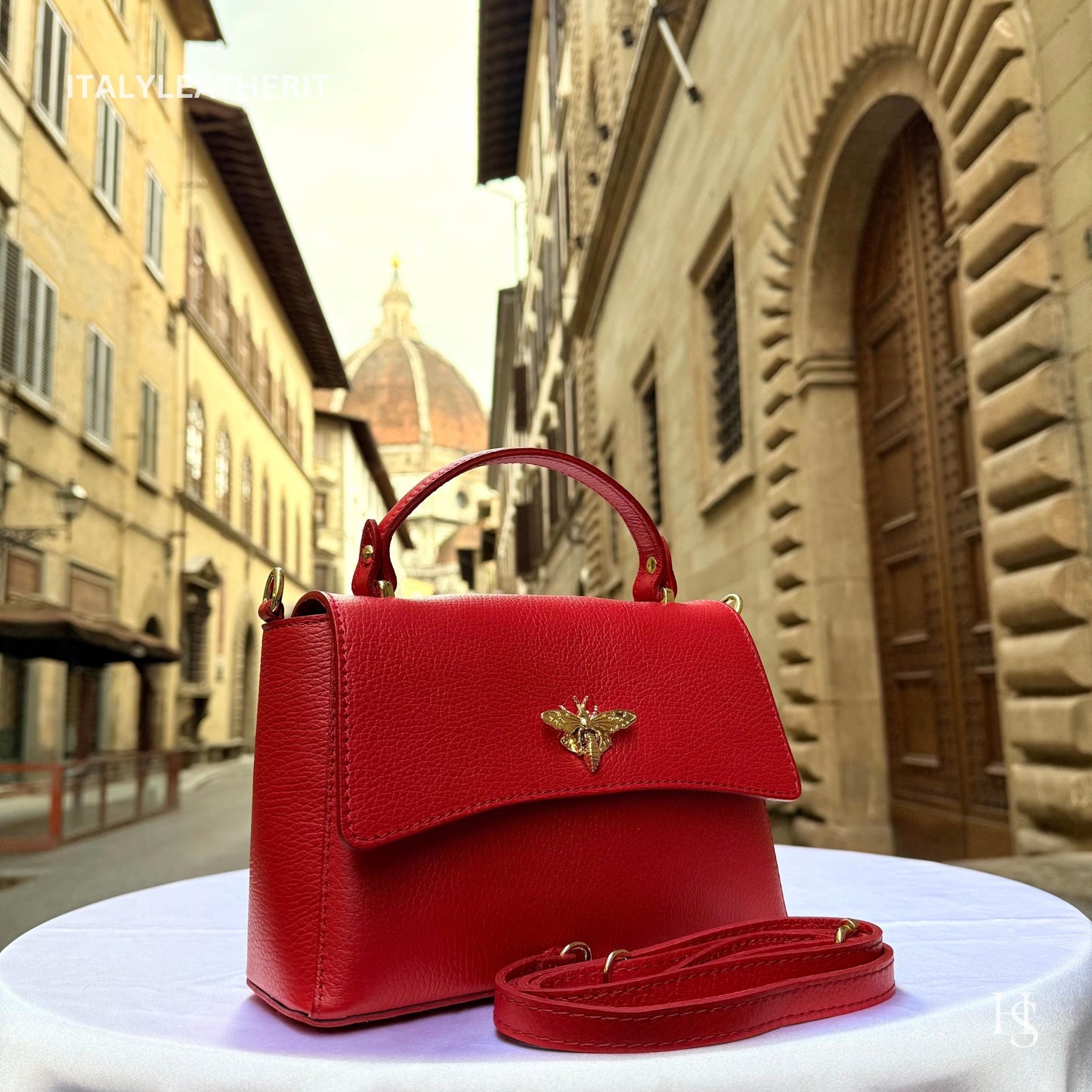 Italian Handmade Leather Bags for Women | Elegant Leather Tote from Florence with Bee-Shaped Accessory Clasp Closure