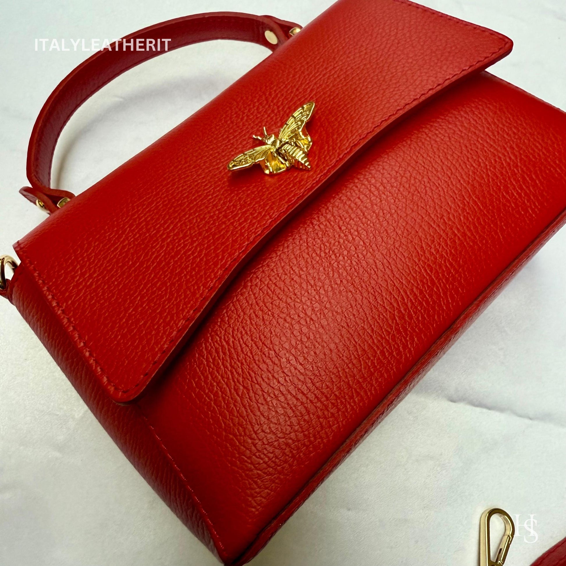 Italian Handmade Leather Bags for Women | Elegant Leather Tote from Florence with Bee-Shaped Accessory Clasp Closure