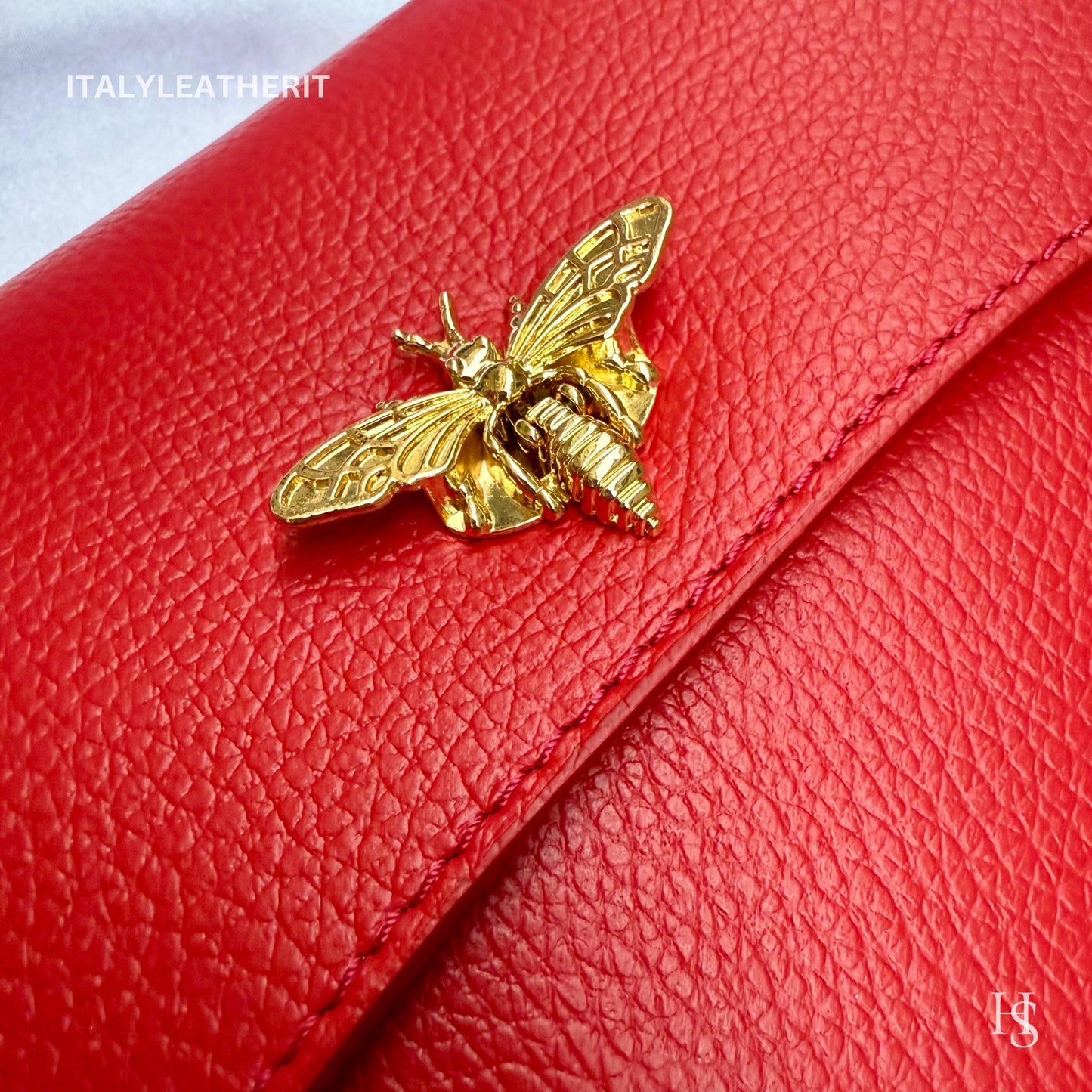 Italian Handmade Leather Bags for Women | Elegant Leather Tote from Florence with Bee-Shaped Accessory Clasp Closure