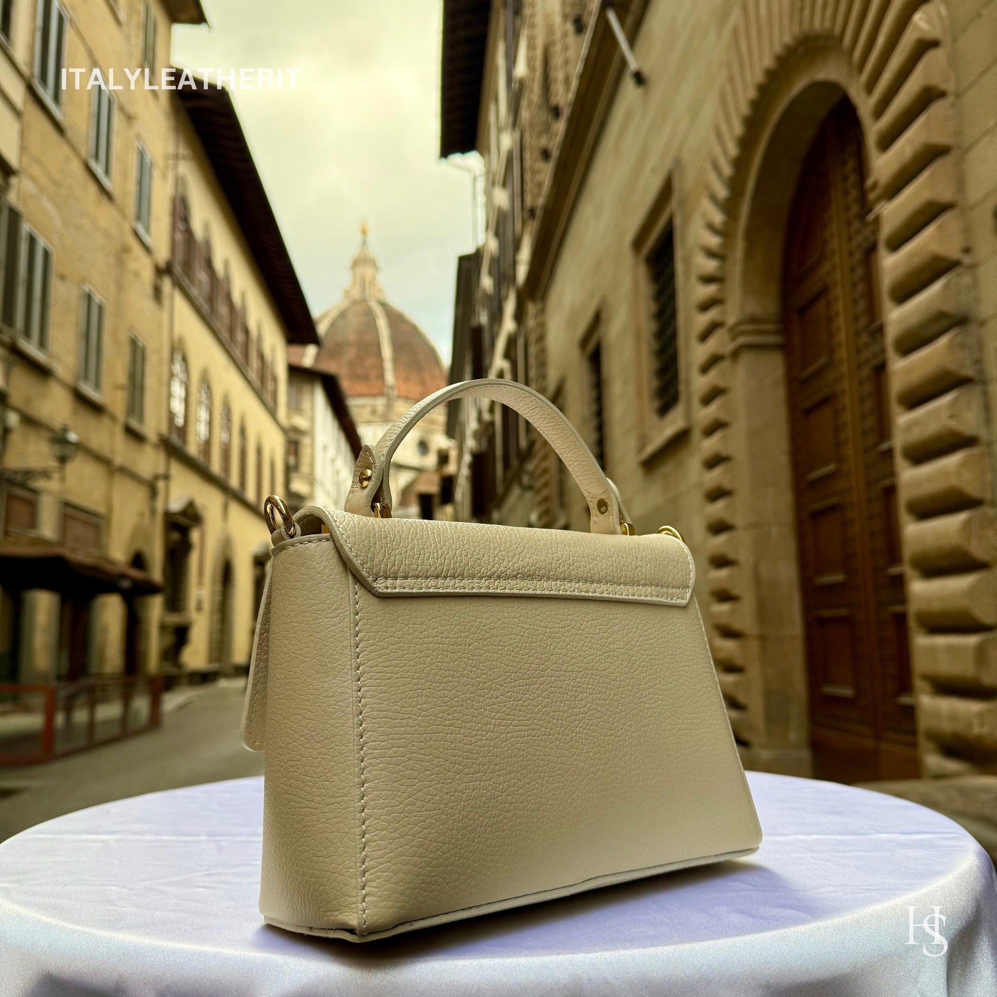 Italian Handmade Leather Bags for Women | Elegant Leather Tote from Florence with Bee-Shaped Accessory Clasp Closure