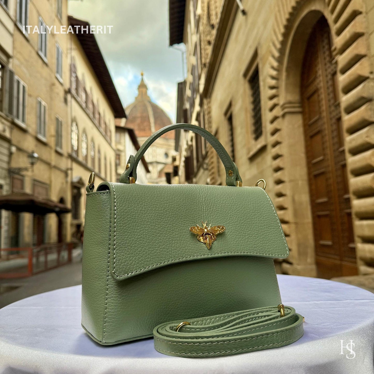 Italian Handmade Leather Bags for Women | Elegant Leather Tote from Florence with Bee-Shaped Accessory Clasp Closure