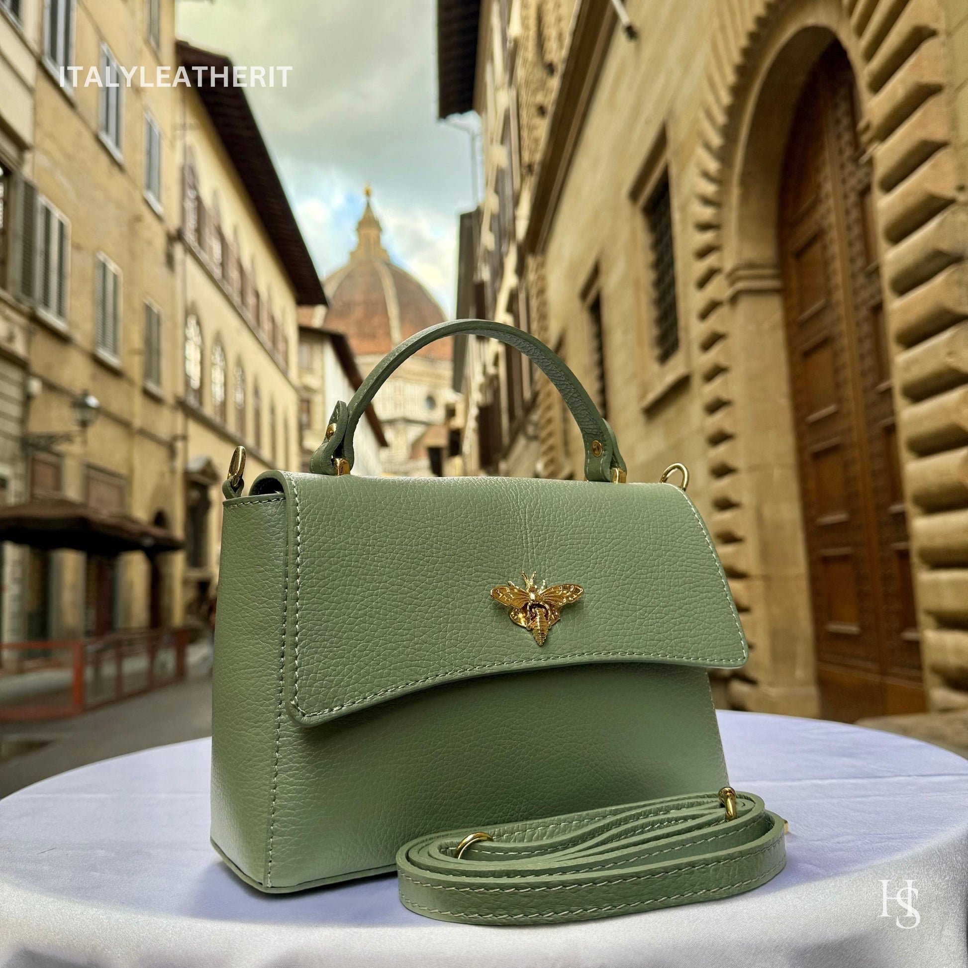 Italian Handmade Leather Bags for Women | Elegant Leather Tote from Florence with Bee-Shaped Accessory Clasp Closure