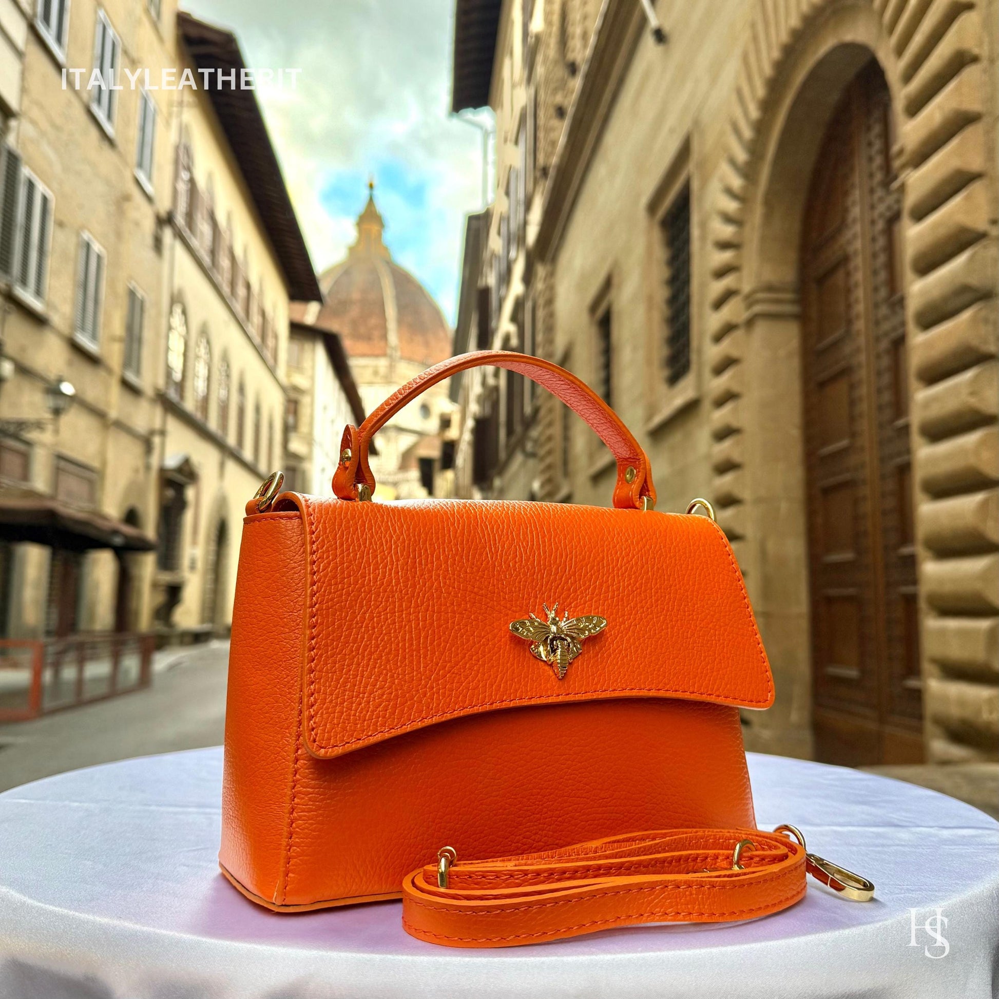 Italian Handmade Leather Bags for Women | Elegant Leather Tote from Florence with Bee-Shaped Accessory Clasp Closure
