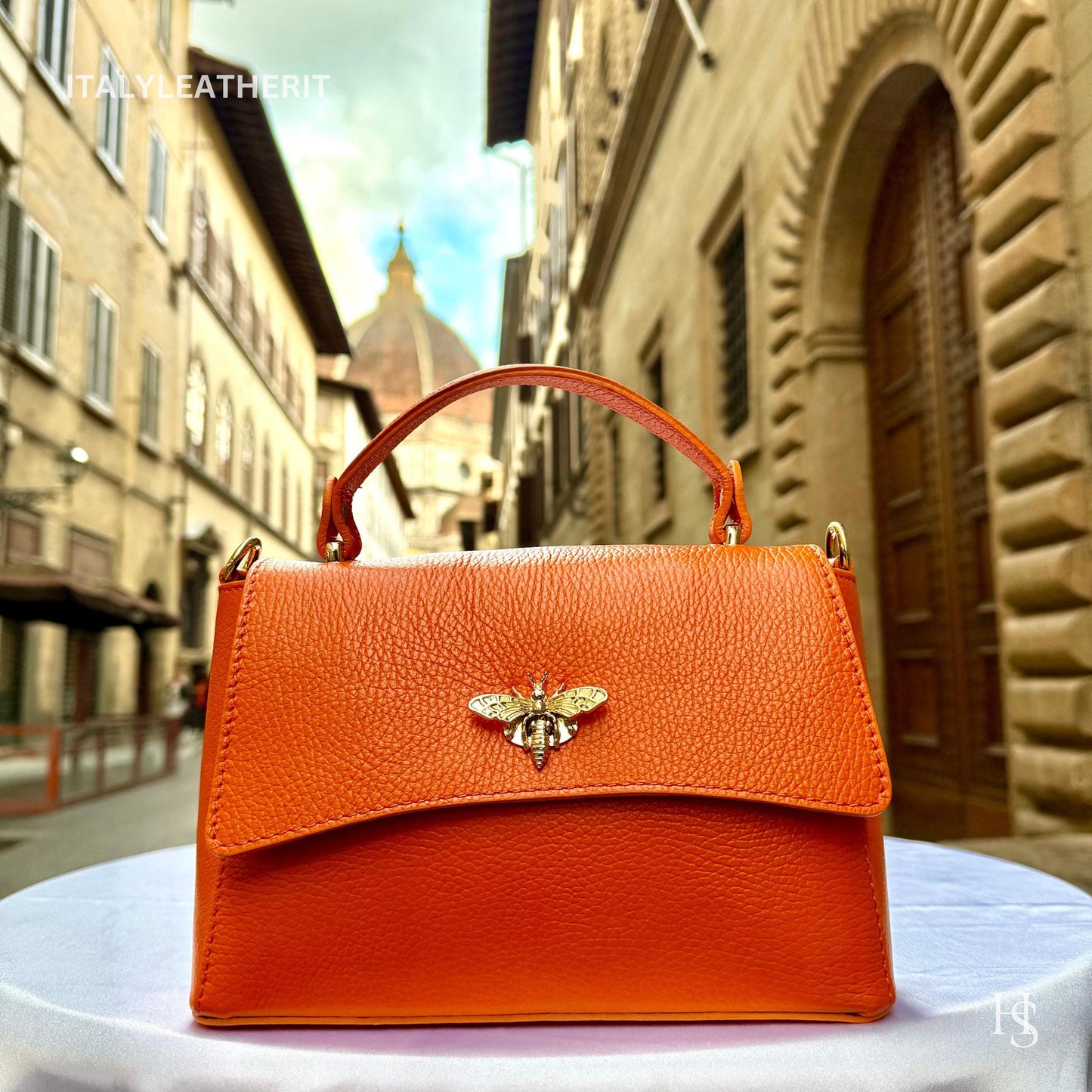 Italian Handmade Leather Bags for Women | Elegant Leather Tote from Florence with Bee-Shaped Accessory Clasp Closure