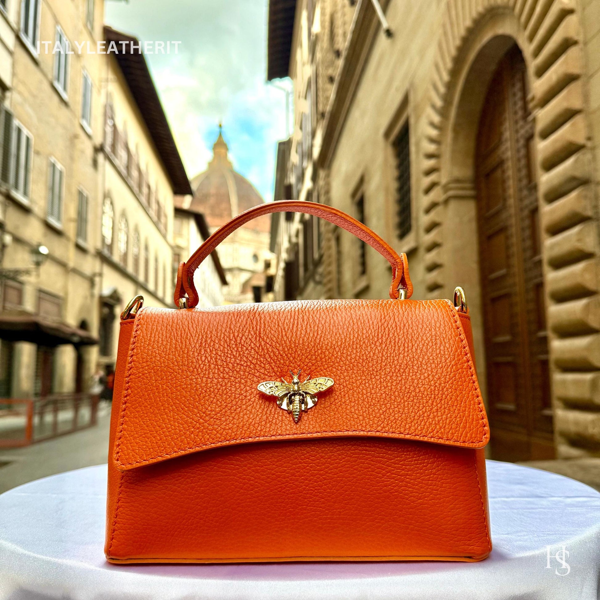 Italian Handmade Leather Bags for Women | Elegant Leather Tote from Florence with Bee-Shaped Accessory Clasp Closure