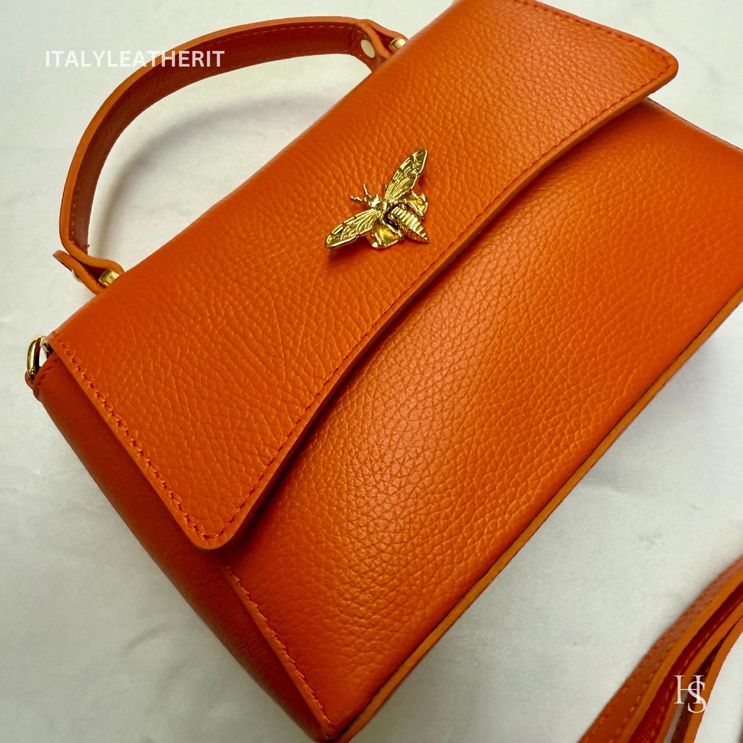 Italian Handmade Leather Bags for Women | Elegant Leather Tote from Florence with Bee-Shaped Accessory Clasp Closure