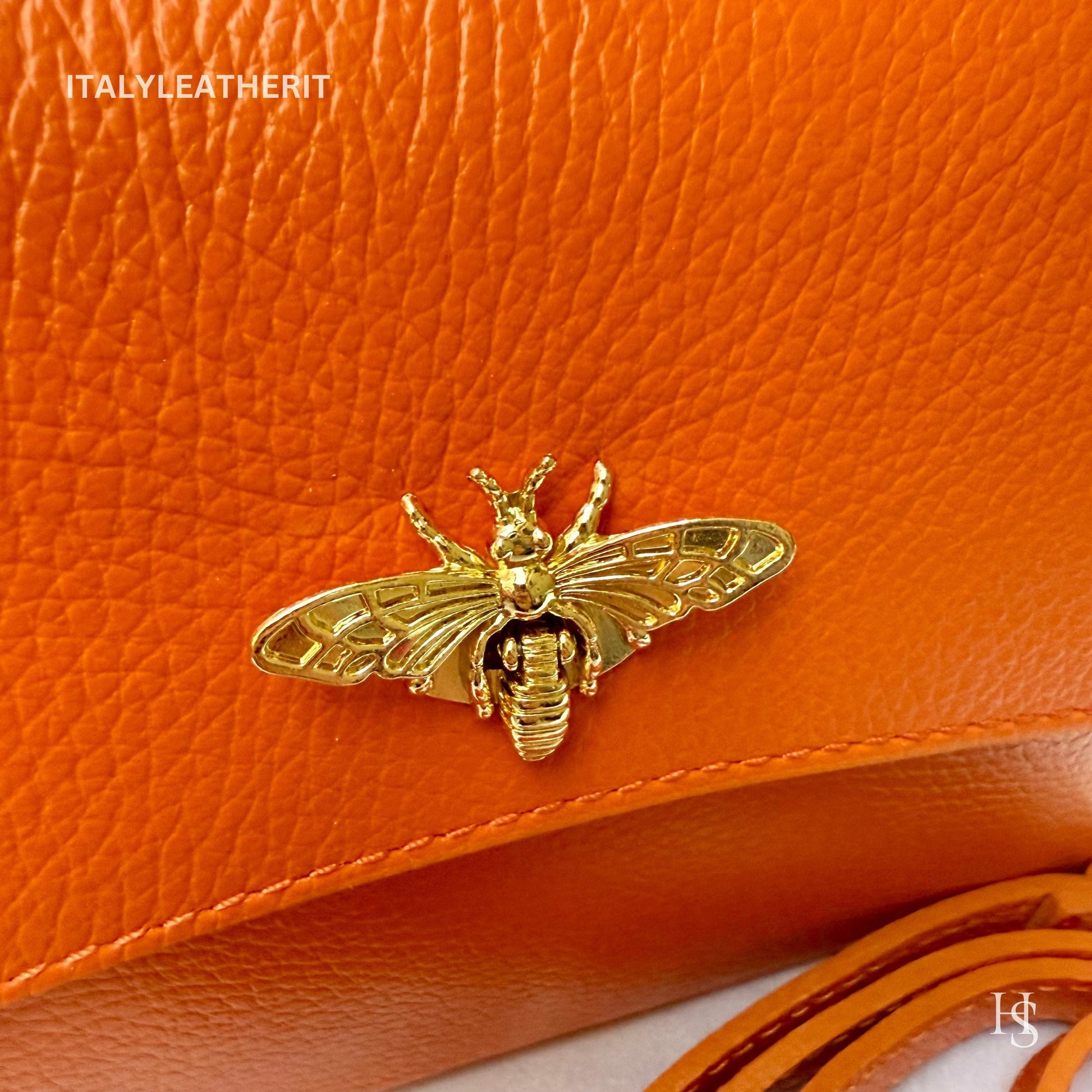 Italian Handmade Leather Bags for Women | Elegant Leather Tote from Florence with Bee-Shaped Accessory Clasp Closure