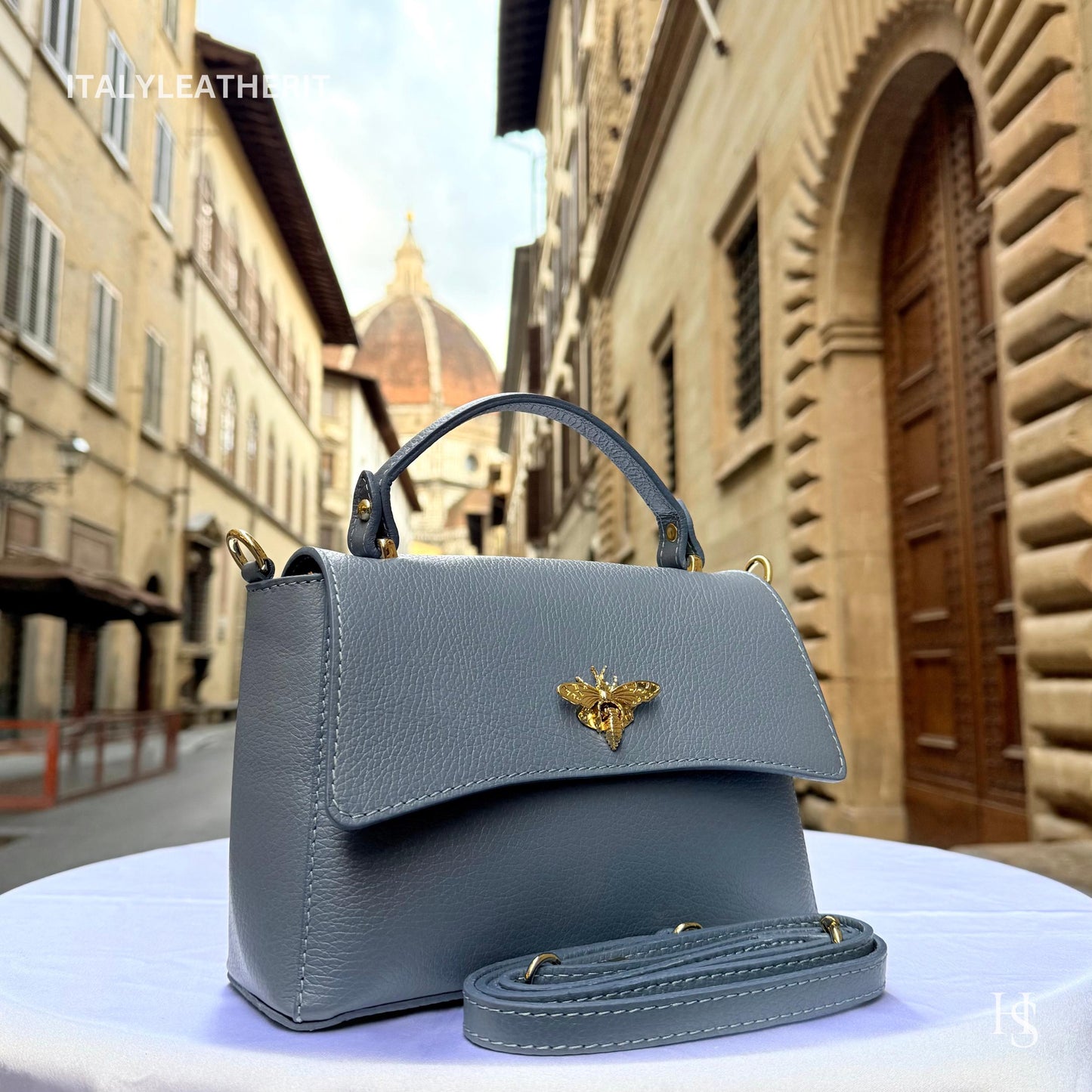 Italian Handmade Leather Bags for Women | Elegant Leather Tote from Florence with Bee-Shaped Accessory Clasp Closure