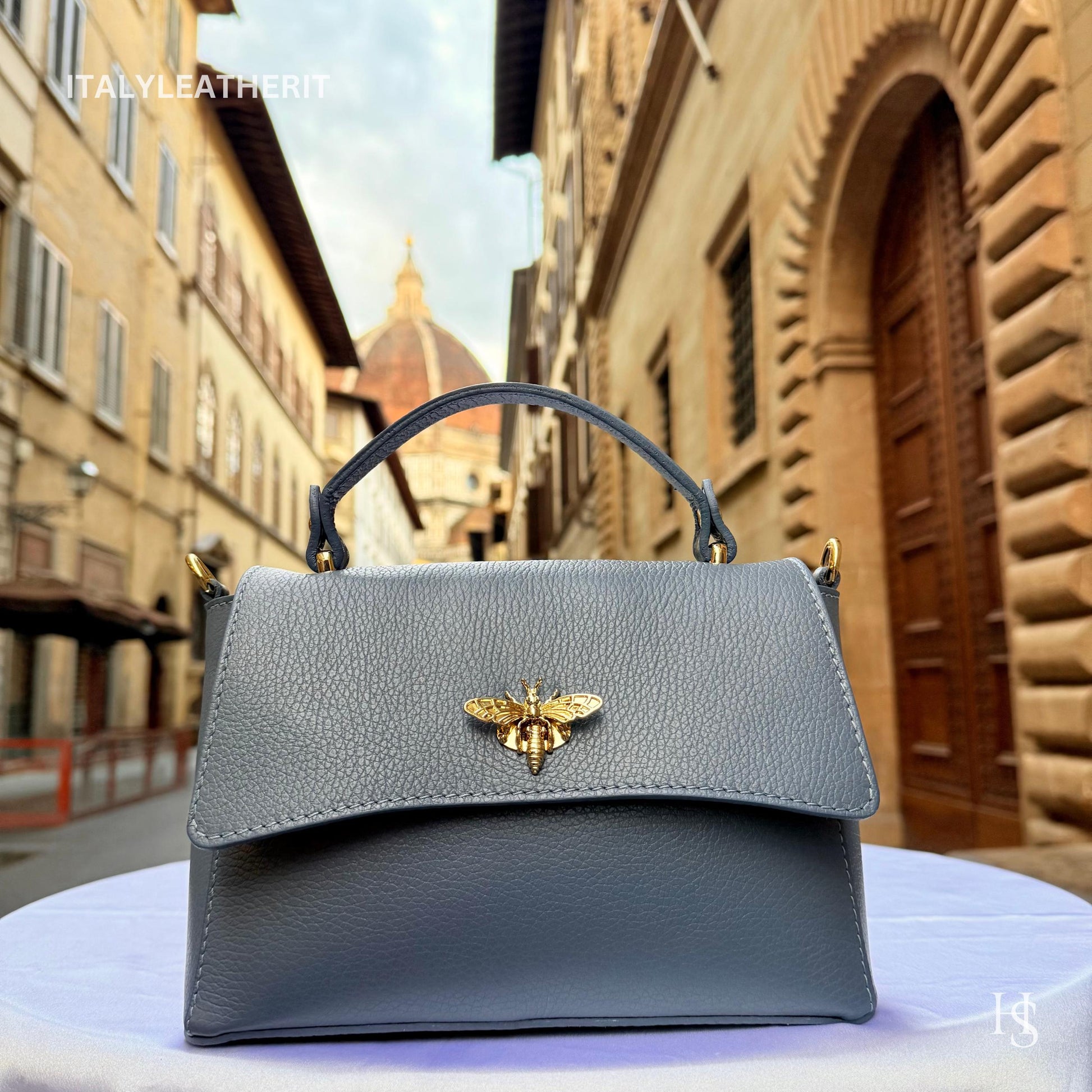 Italian Handmade Leather Bags for Women | Elegant Leather Tote from Florence with Bee-Shaped Accessory Clasp Closure