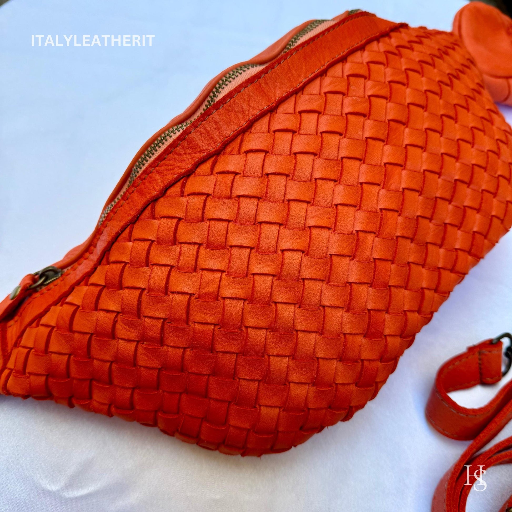 Italian Handmade Leather Sling Bag for Unisex Made In Italy from Florence | Waist Bag, orang bag