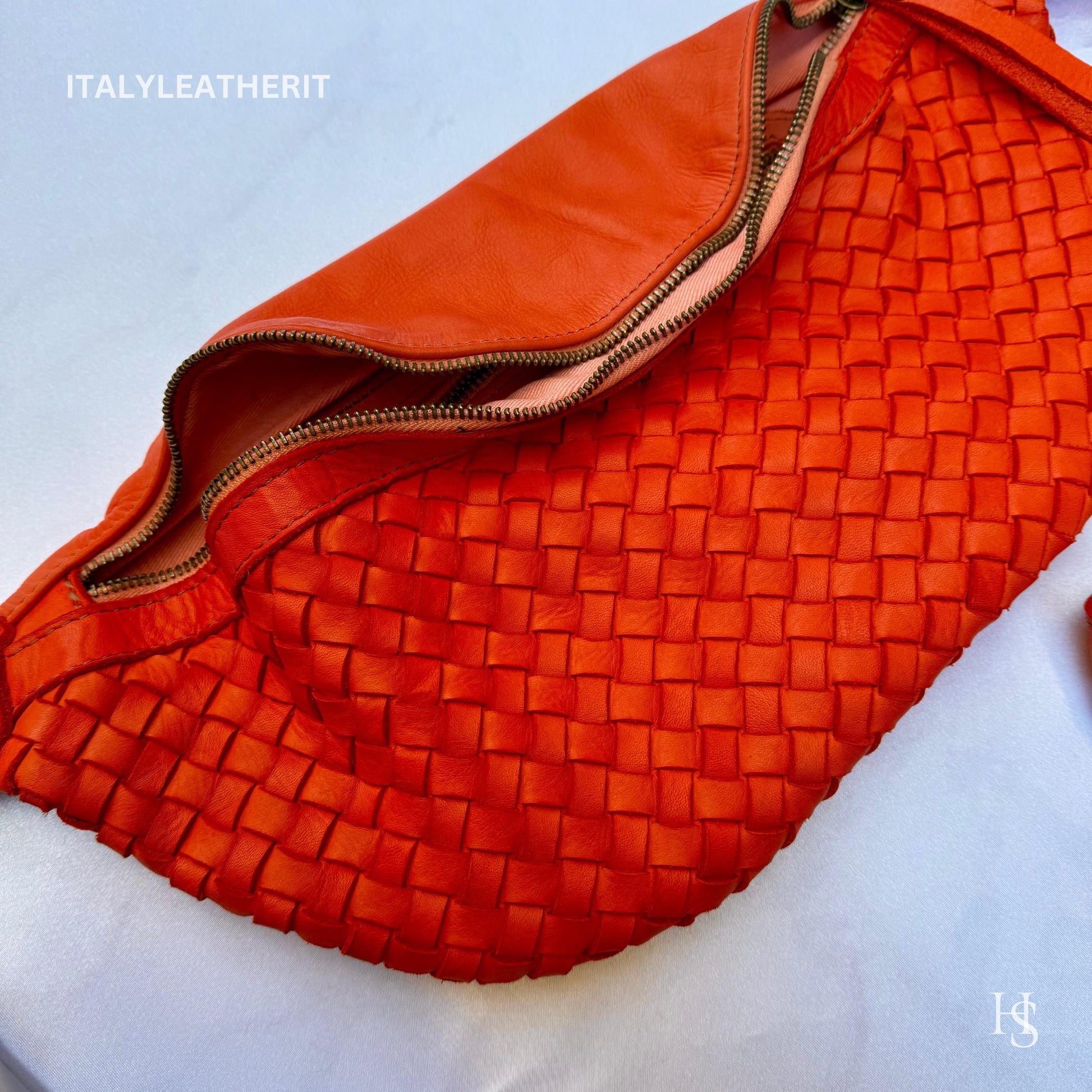 Italian Handmade Leather Sling Bag for Unisex Made In Italy from Florence | Waist Bag, orang bag