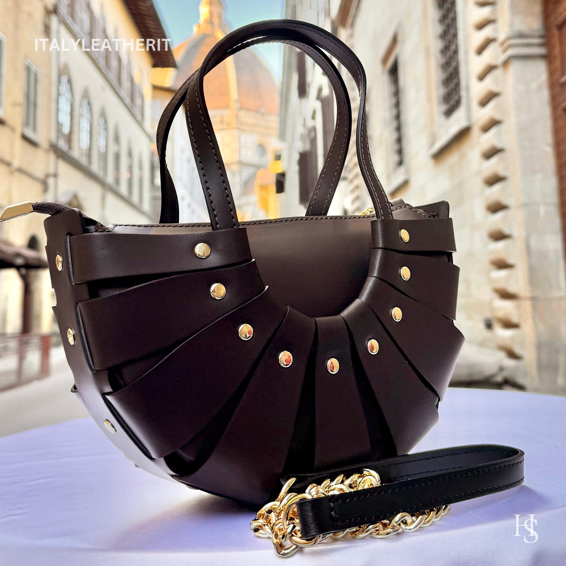 Italian Handmade Leather Bags For Women l l Elegant Leather Tote From Florence, Dark brown leather tote