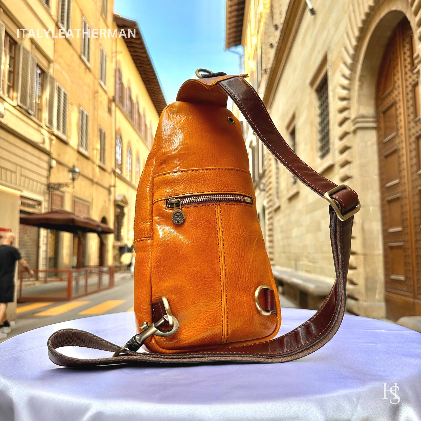 Italian Handmade Leather Sling Bag for Unisex Made In Italy from Florence | Waist Bag