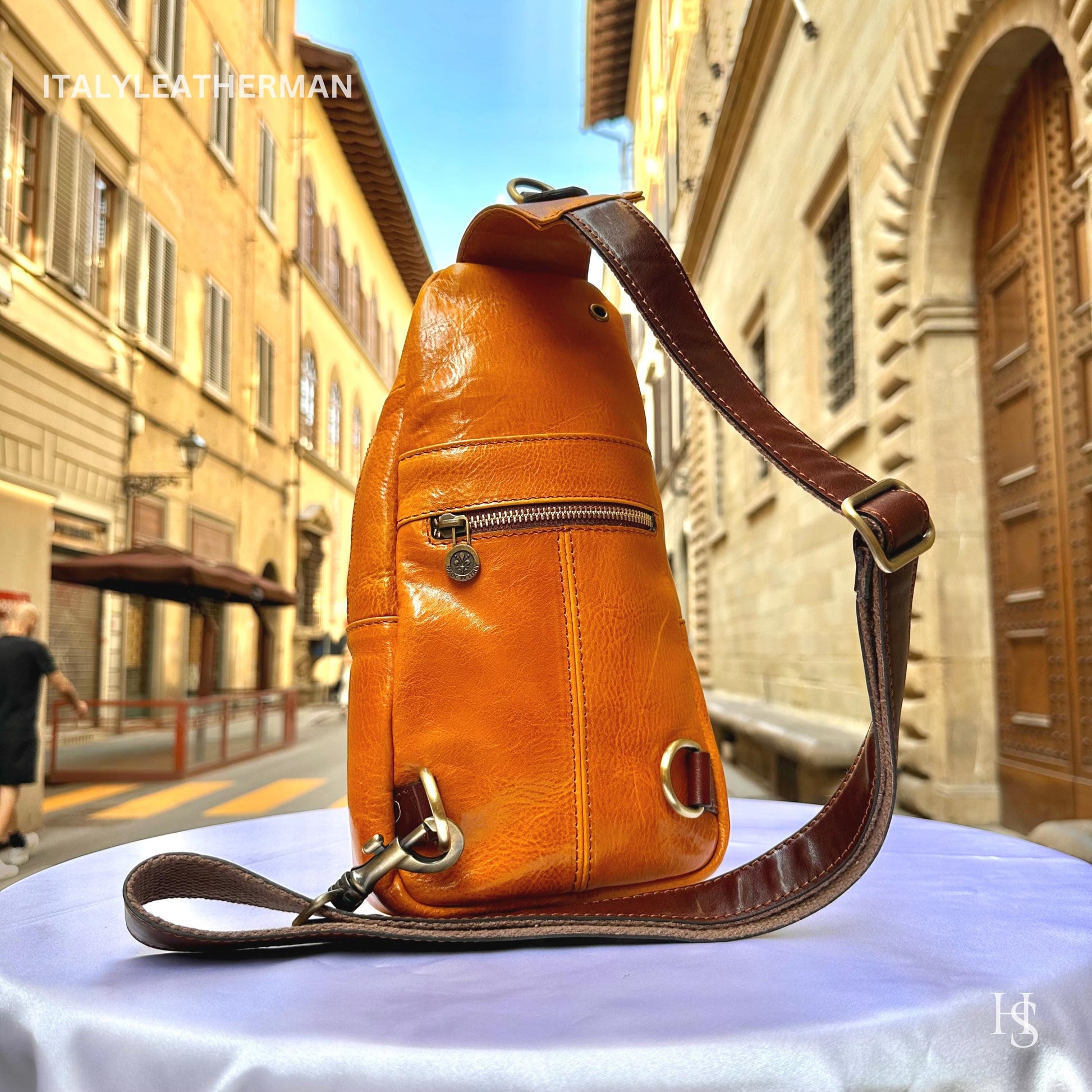 Italian Handmade Leather Sling Bag for Unisex Made In Italy from Florence | Waist Bag