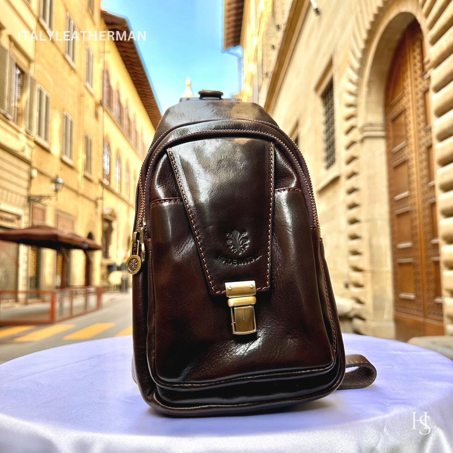 Italian Handmade Leather Sling Bag for Unisex Made In Italy from Florence | Waist Bag
