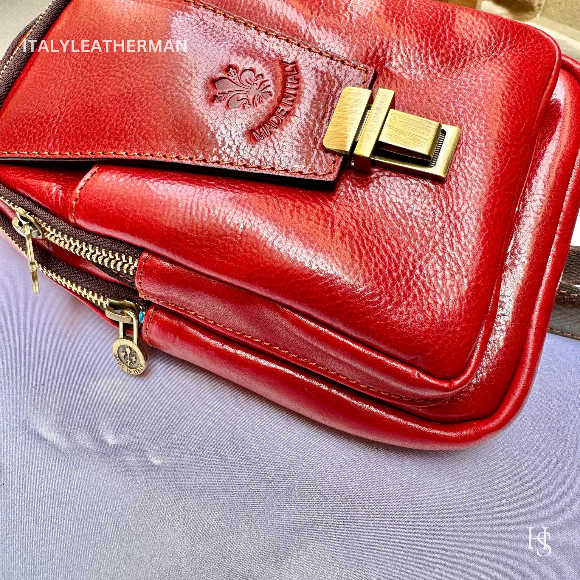 Italian Handmade Leather Sling Bag for Unisex Made In Italy from Florence | Waist Bag