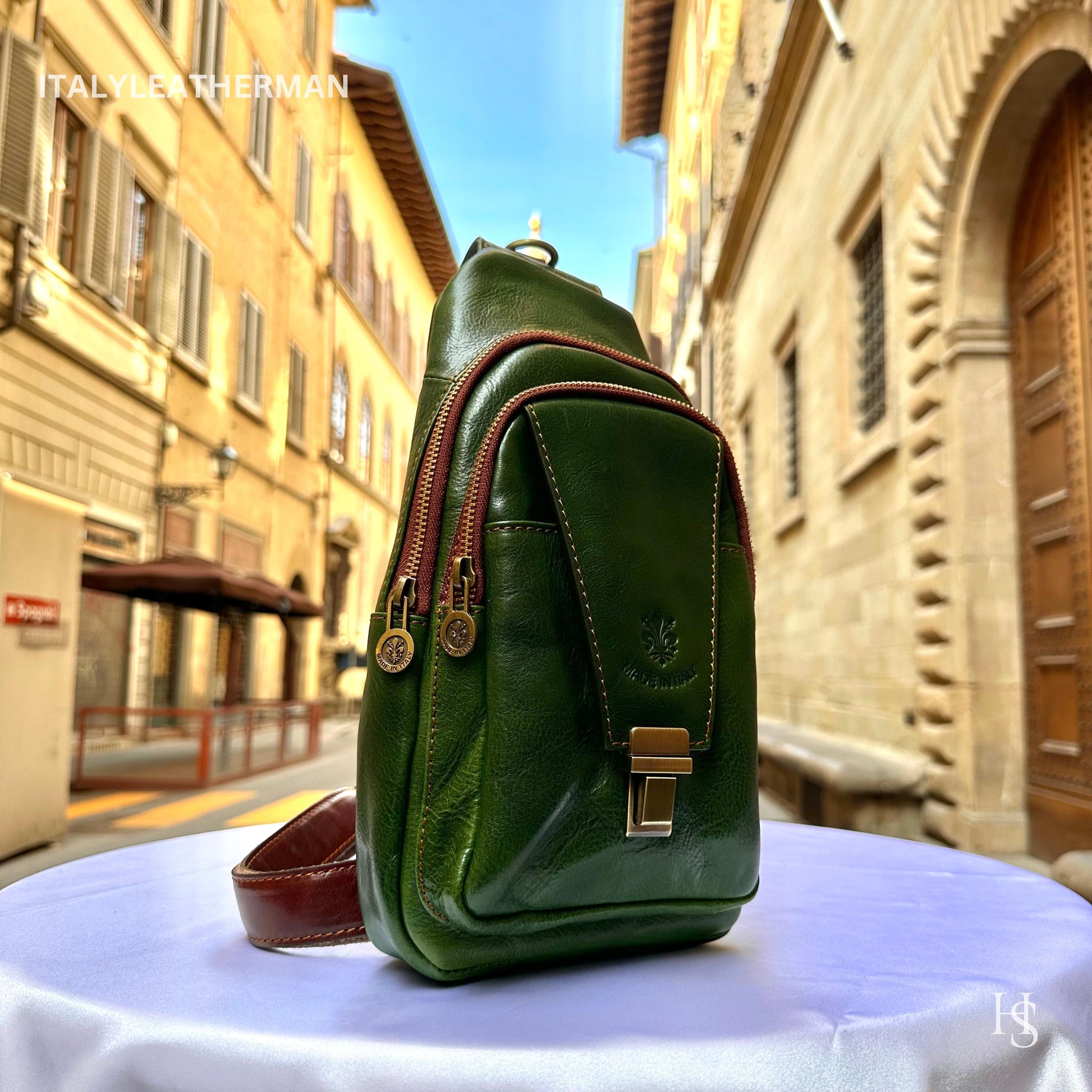 Italian Handmade Leather Sling Bag for Unisex Made In Italy from Florence | Waist Bag, gifts for him