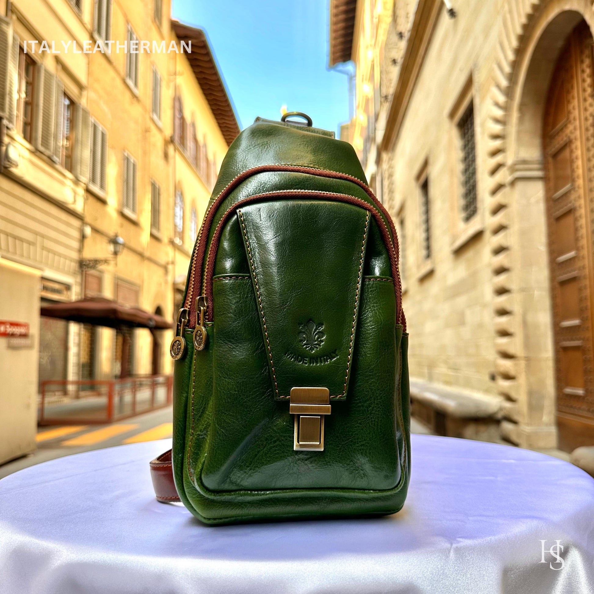 Italian Handmade Leather Sling Bag for Unisex Made In Italy from Florence | Waist Bag, gifts for him