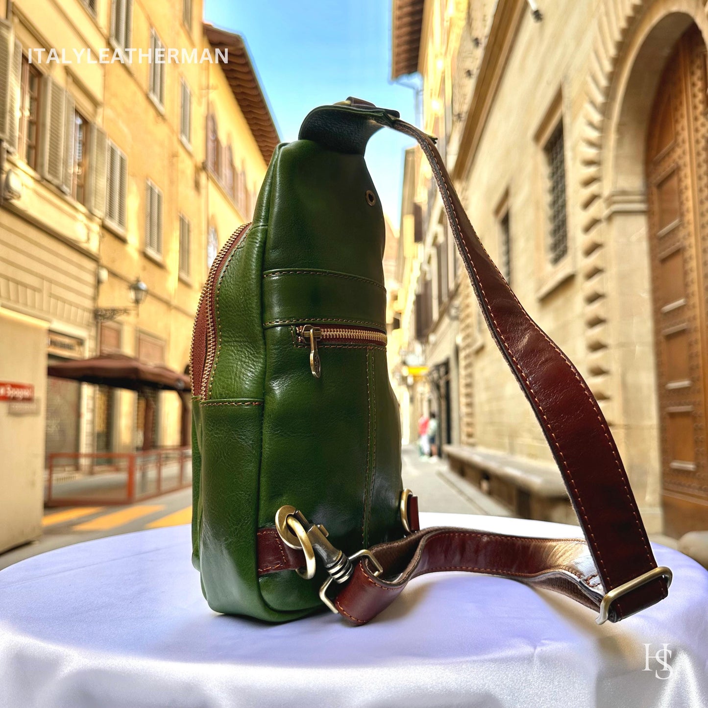 Italian Handmade Leather Sling Bag for Unisex Made In Italy from Florence | Waist Bag, gifts for him