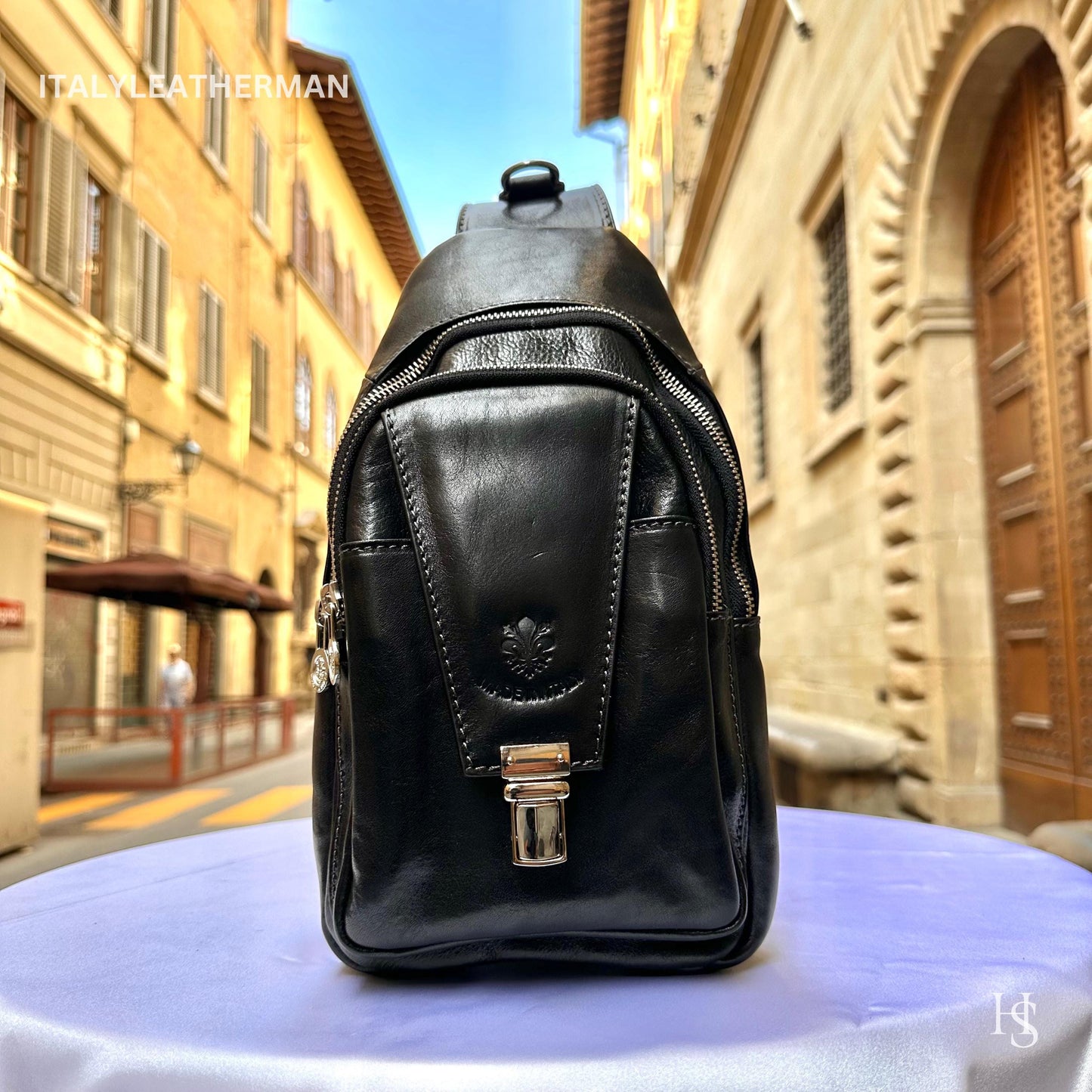 Italian Handmade Leather Sling Bag for Unisex Made In Italy from Florence | Waist Bag