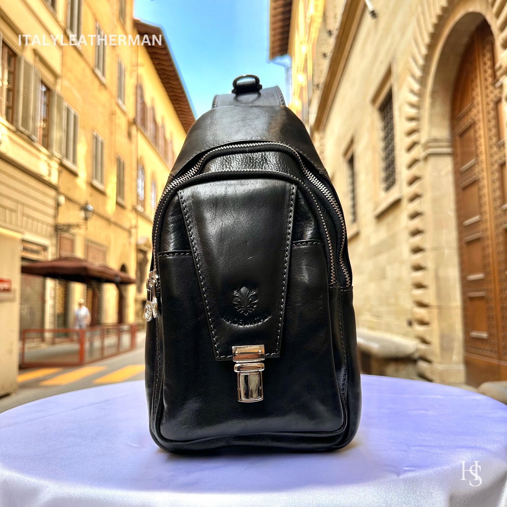 Italian Handmade Leather Sling Bag for Unisex Made In Italy from Florence | Waist Bag