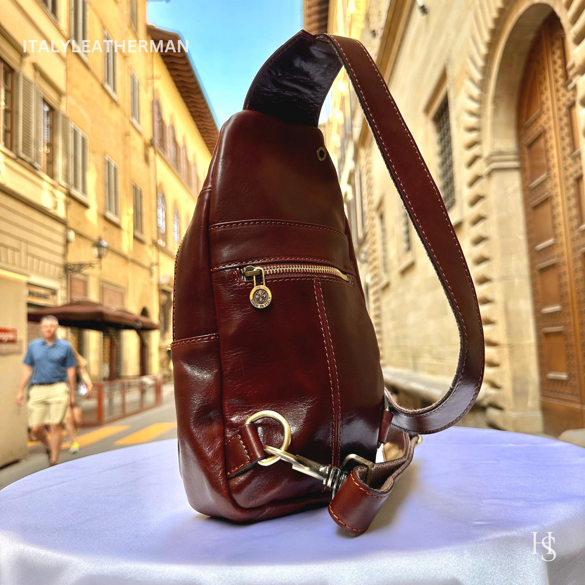 Italian Handmade Leather Sling Bag for Unisex Made In Italy from Florence | Waist Bag, perfect gift