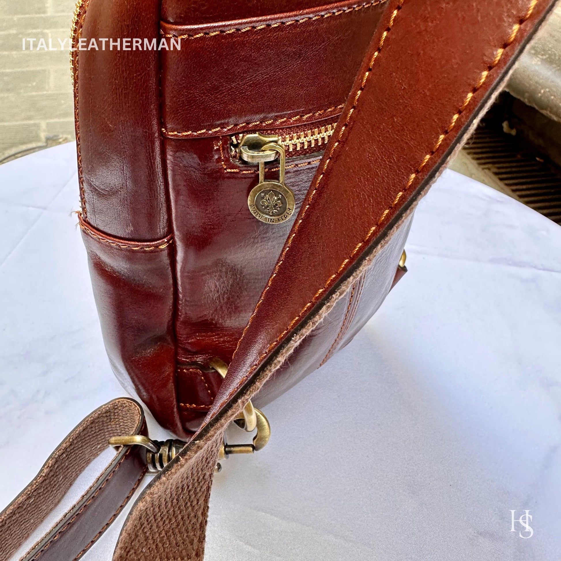 Italian Handmade Leather Sling Bag for Unisex Made In Italy from Florence | Waist Bag, perfect gift