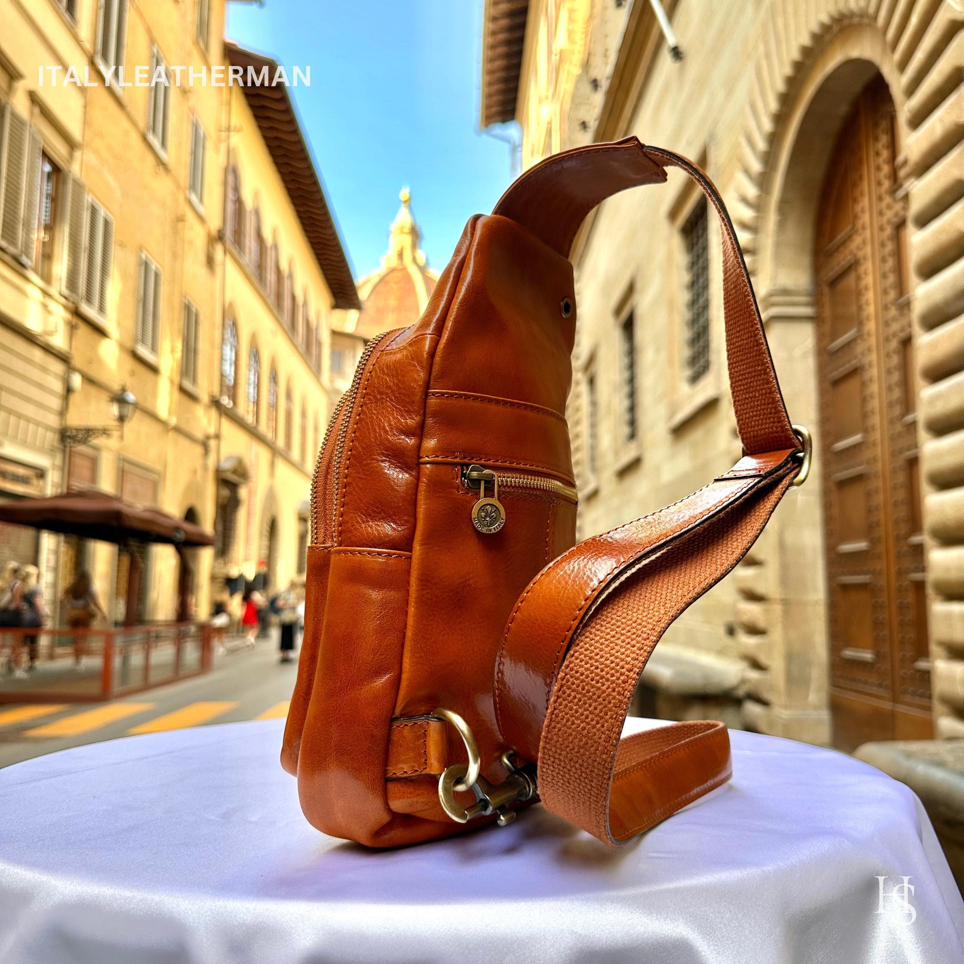 Italian Handmade Leather Sling Bag for Unisex Made In Italy from Florence | Waist Bag