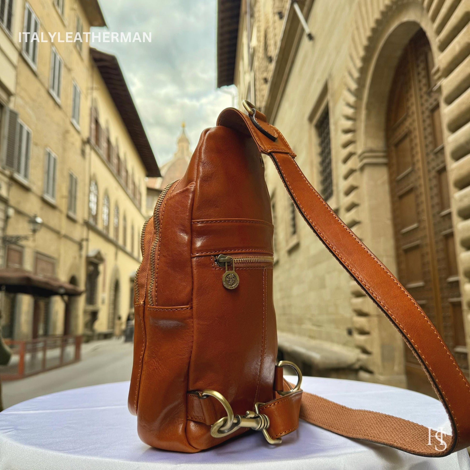 Italian Handmade Leather Sling Bag for Unisex Made In Italy from Florence | Waist Bag