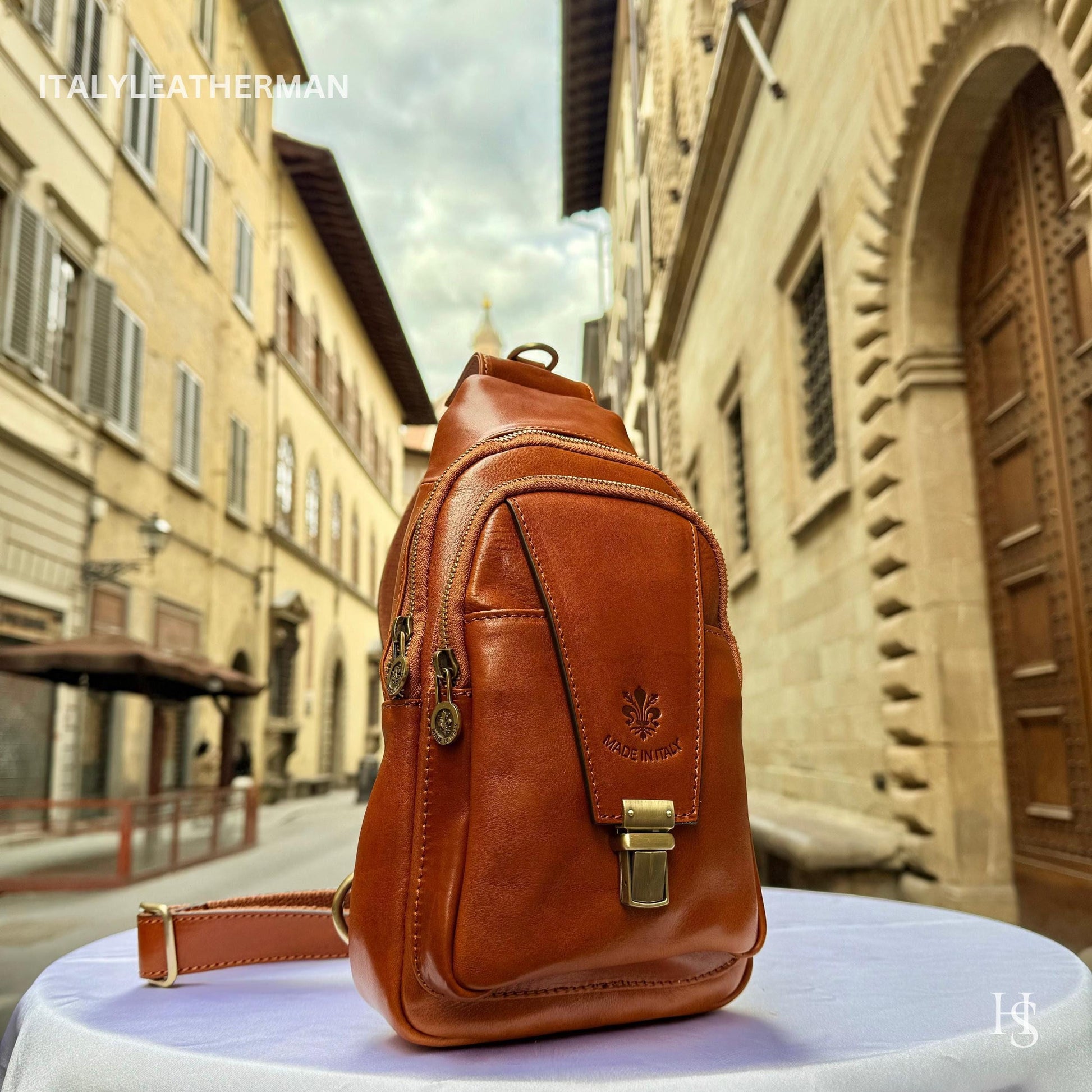 Italian Handmade Leather Sling Bag for Unisex Made In Italy from Florence | Waist Bag