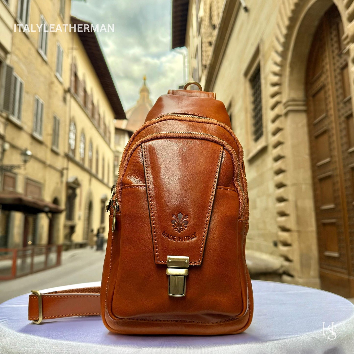 Italian Handmade Leather Sling Bag for Unisex Made In Italy from Florence | Waist Bag