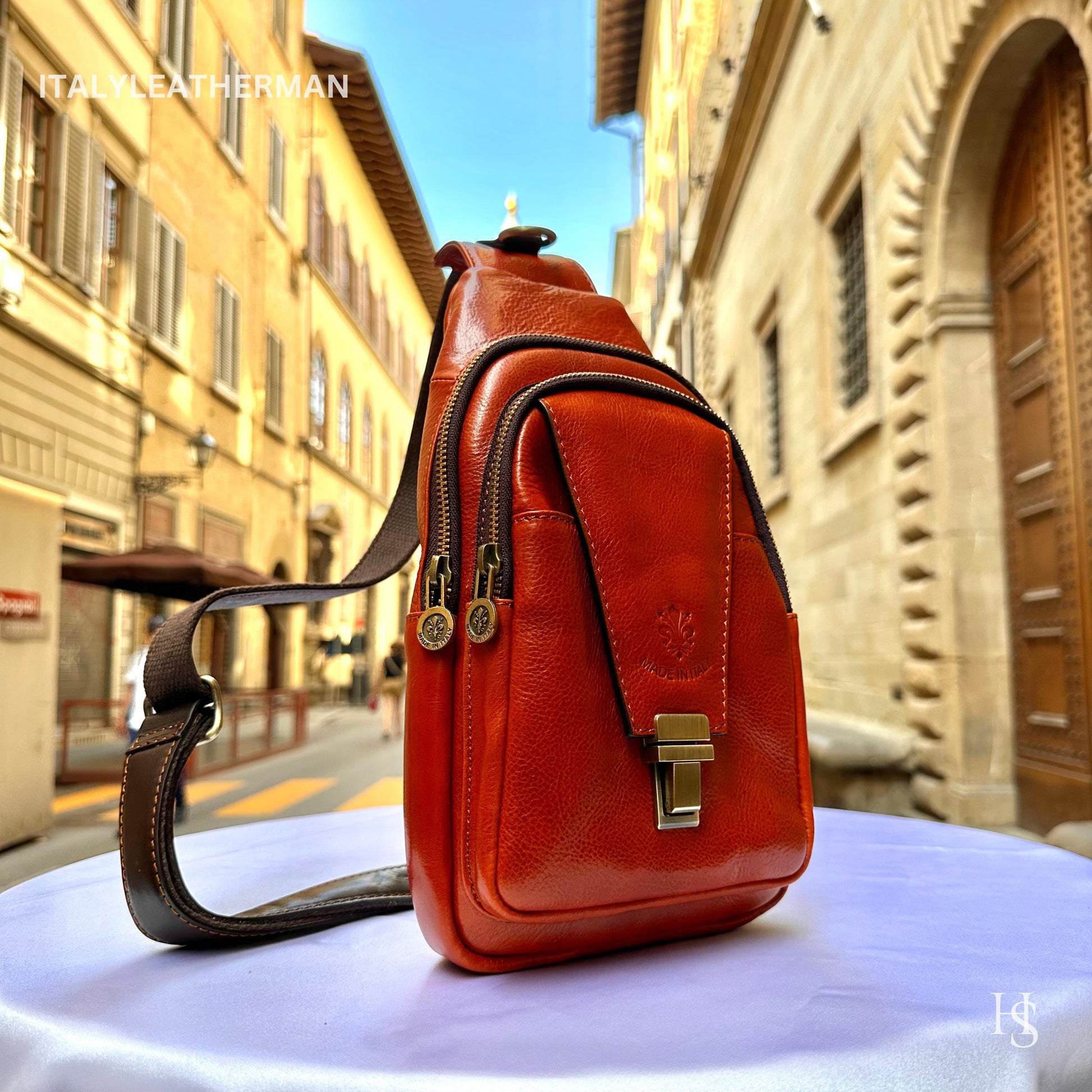 Italian Handmade Leather Sling Bag for Unisex Made In Italy from Florence | Waist Bag,gifts for him