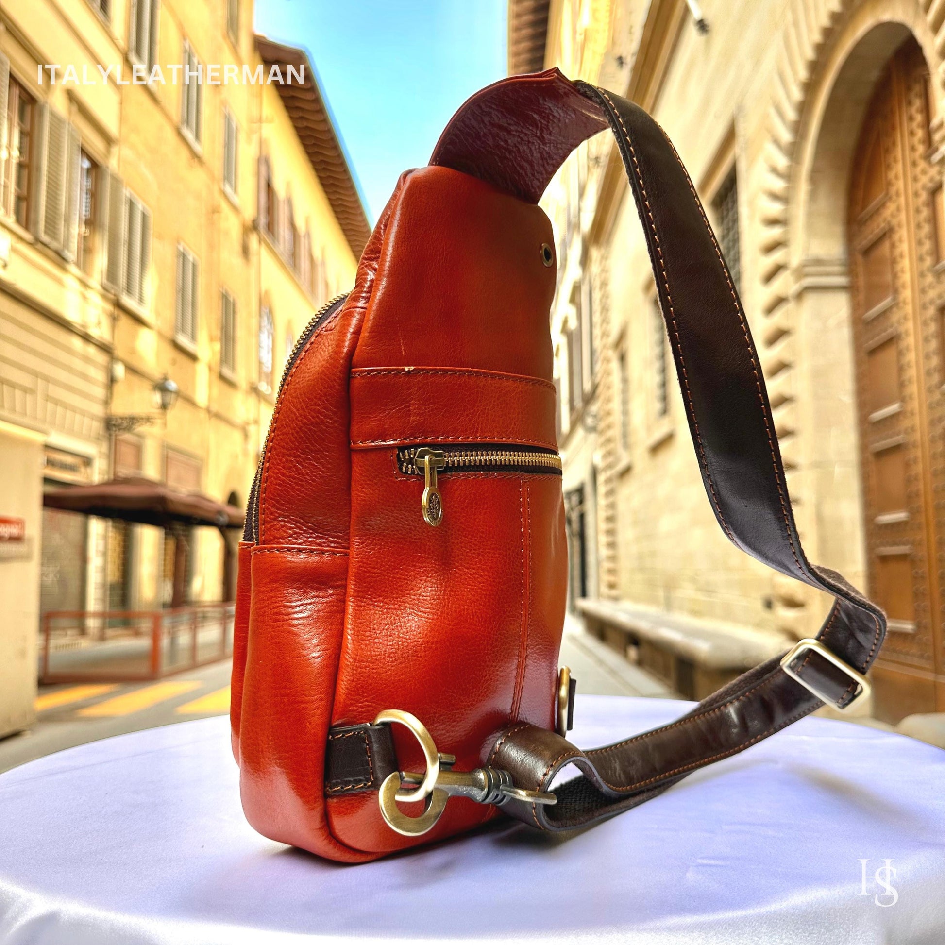 Italian Handmade Leather Sling Bag for Unisex Made In Italy from Florence | Waist Bag,gifts for him