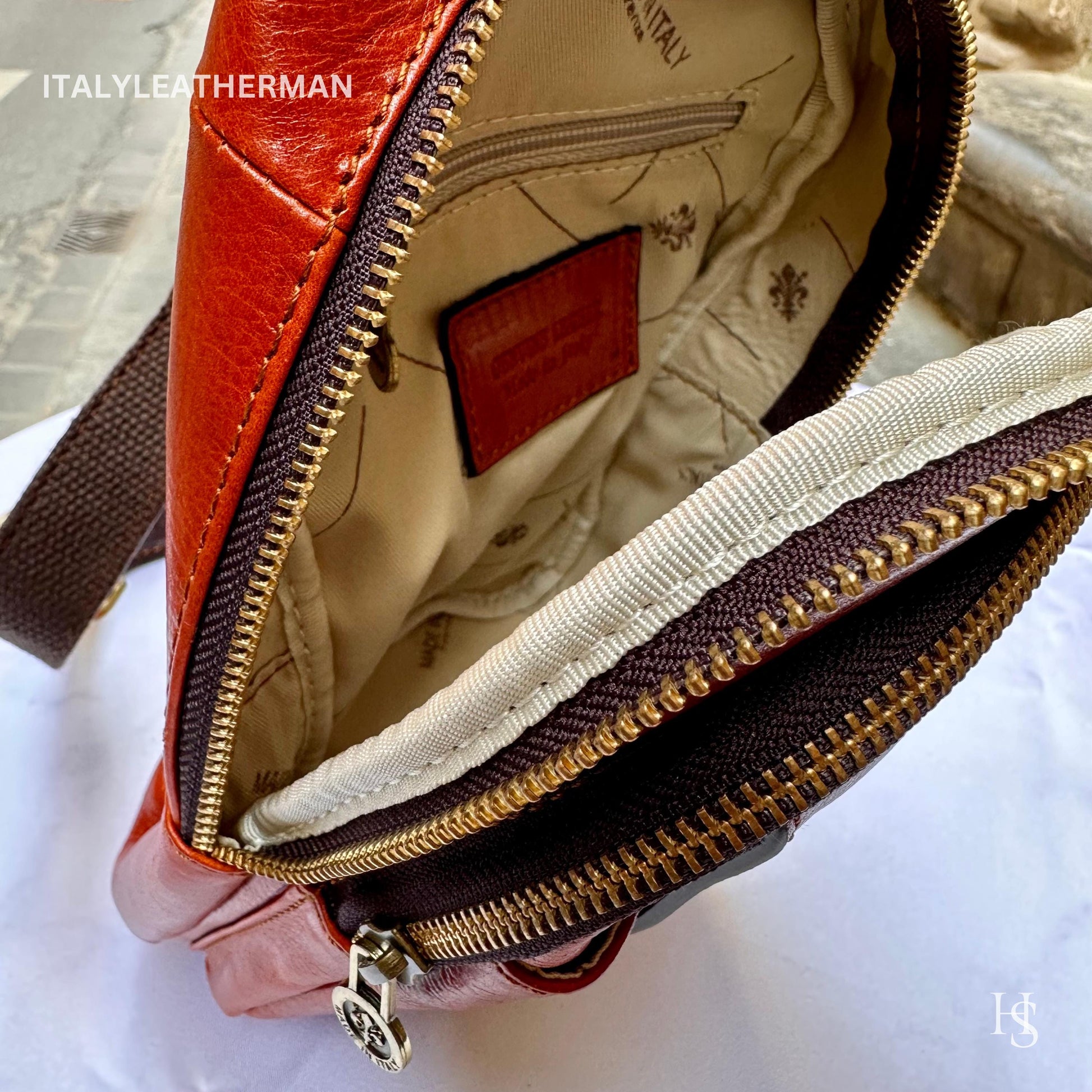 Italian Handmade Leather Sling Bag for Unisex Made In Italy from Florence | Waist Bag,gifts for him