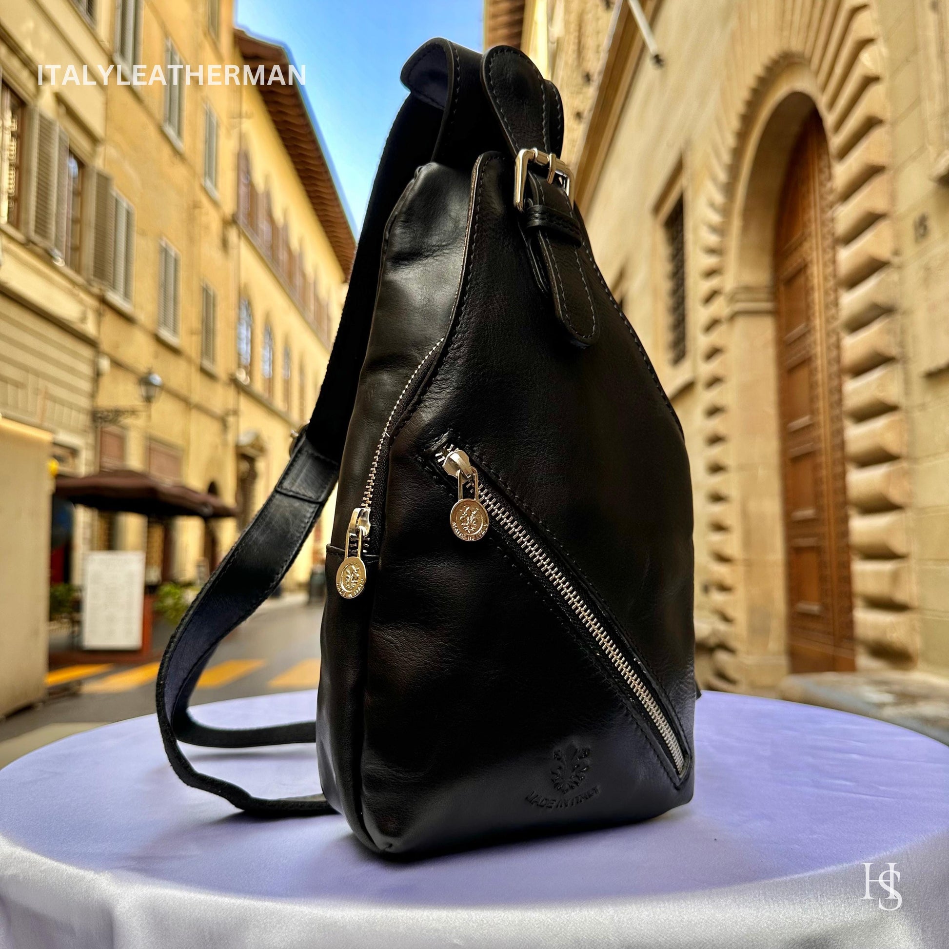 Italian Handmade Leather Sling Bags for Unisex, Crafted in Florence - Versatile Waist Bag and Leather Fanny Pack