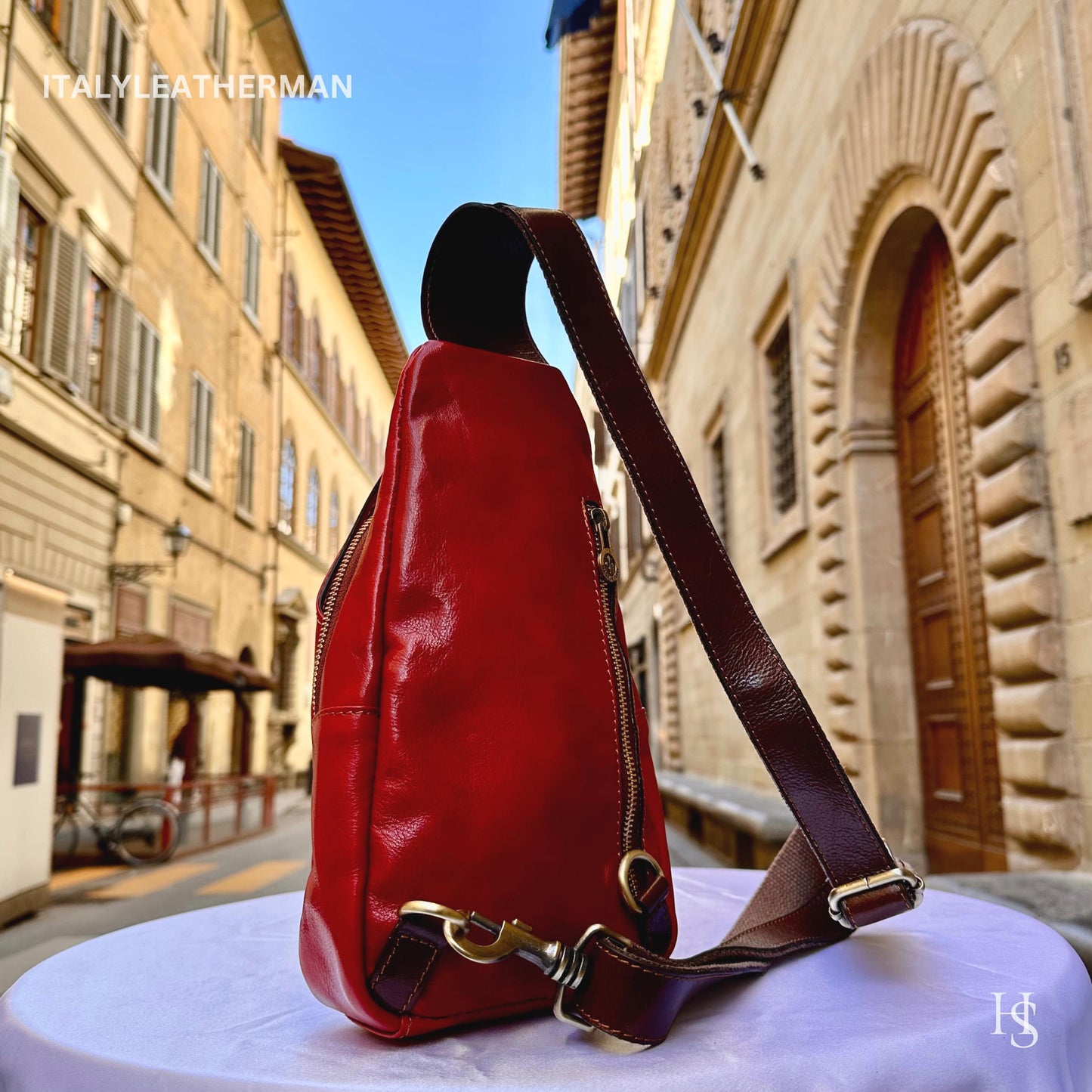 Italian Handmade Leather Sling Bags for Unisex Made in Italy from Florence - Waist Bag - Leather Fanny Pack - Red Sling Bag